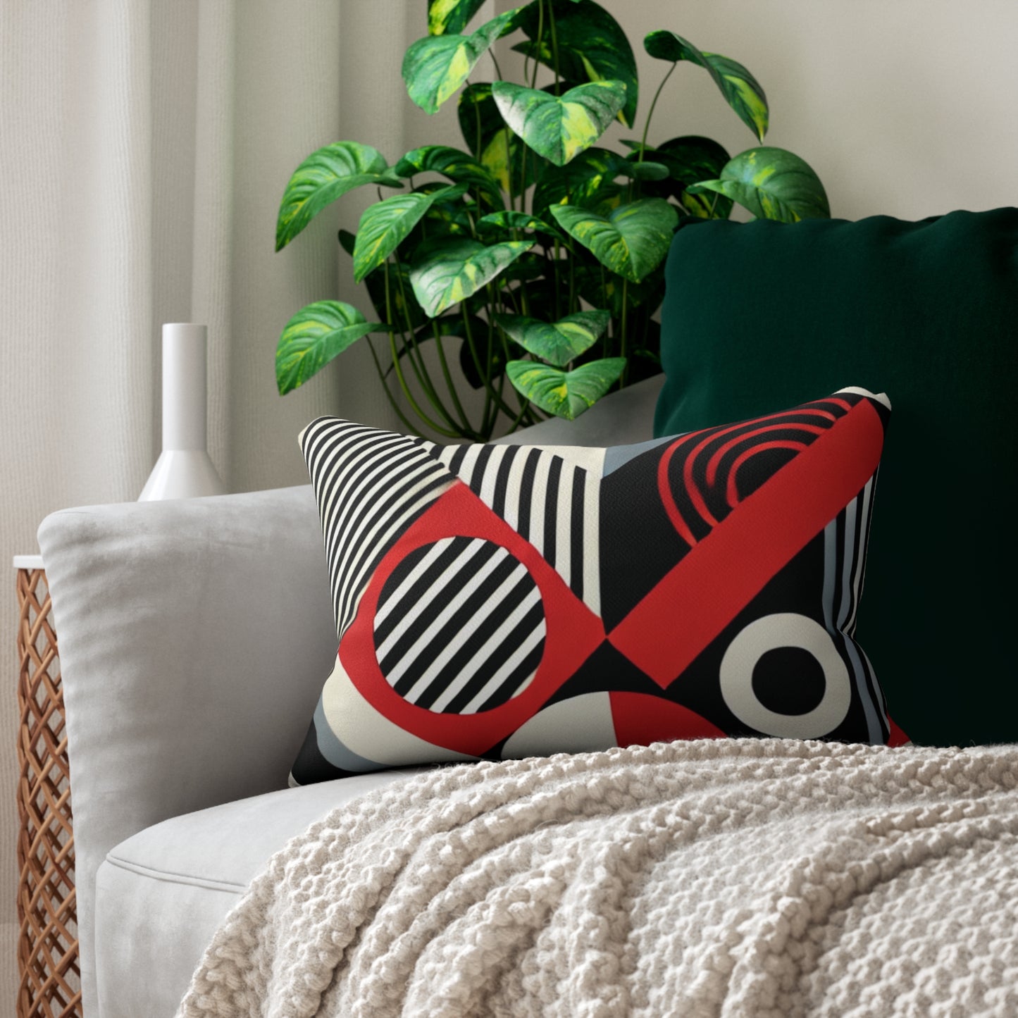 Red, Black & White Abstract - Spun Polyester Lumbar Pillow - Creatively Designed Shop