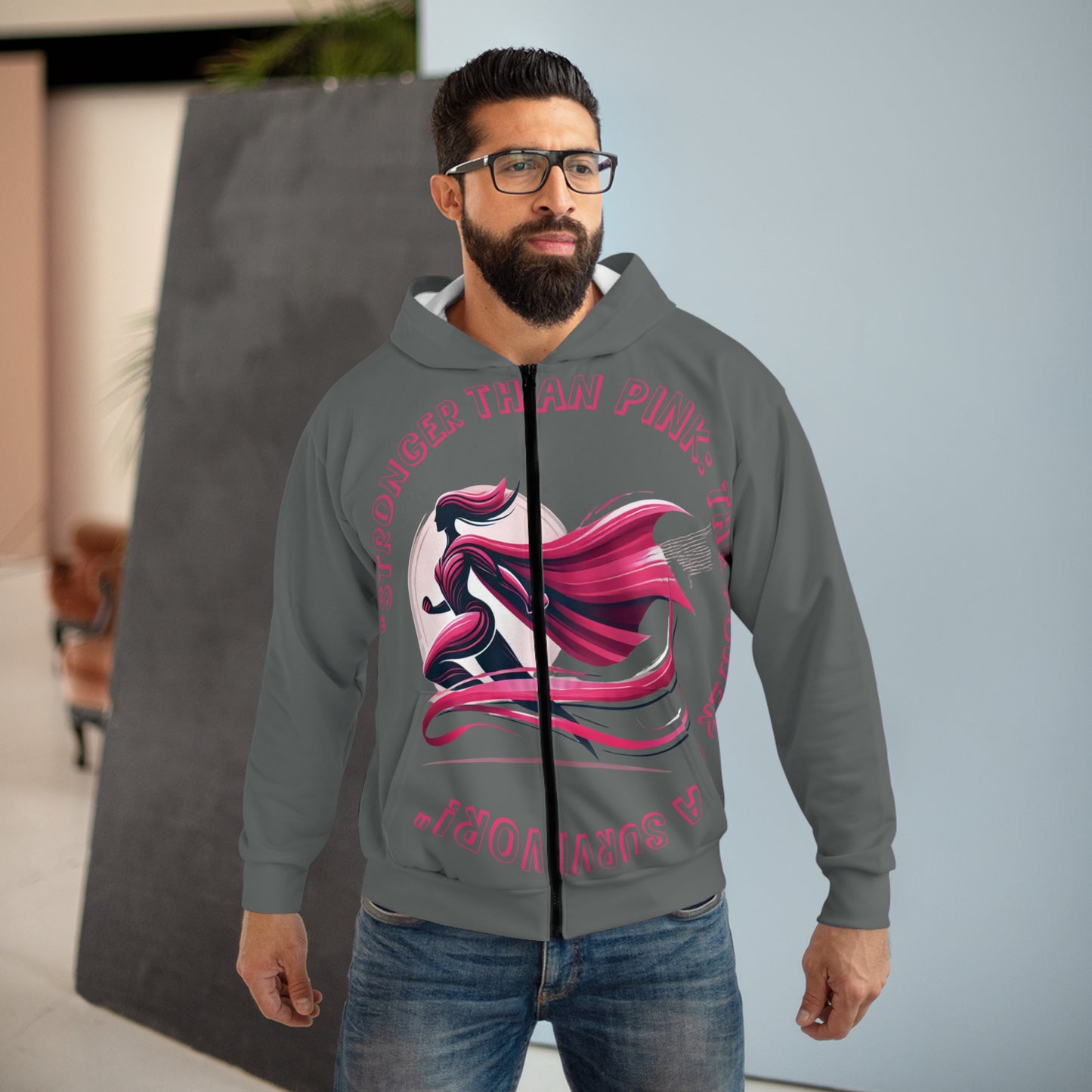 Carroll's Edition (Gray) - Unisex Zip Hoodie (AOP) - Creatively Designed Shop