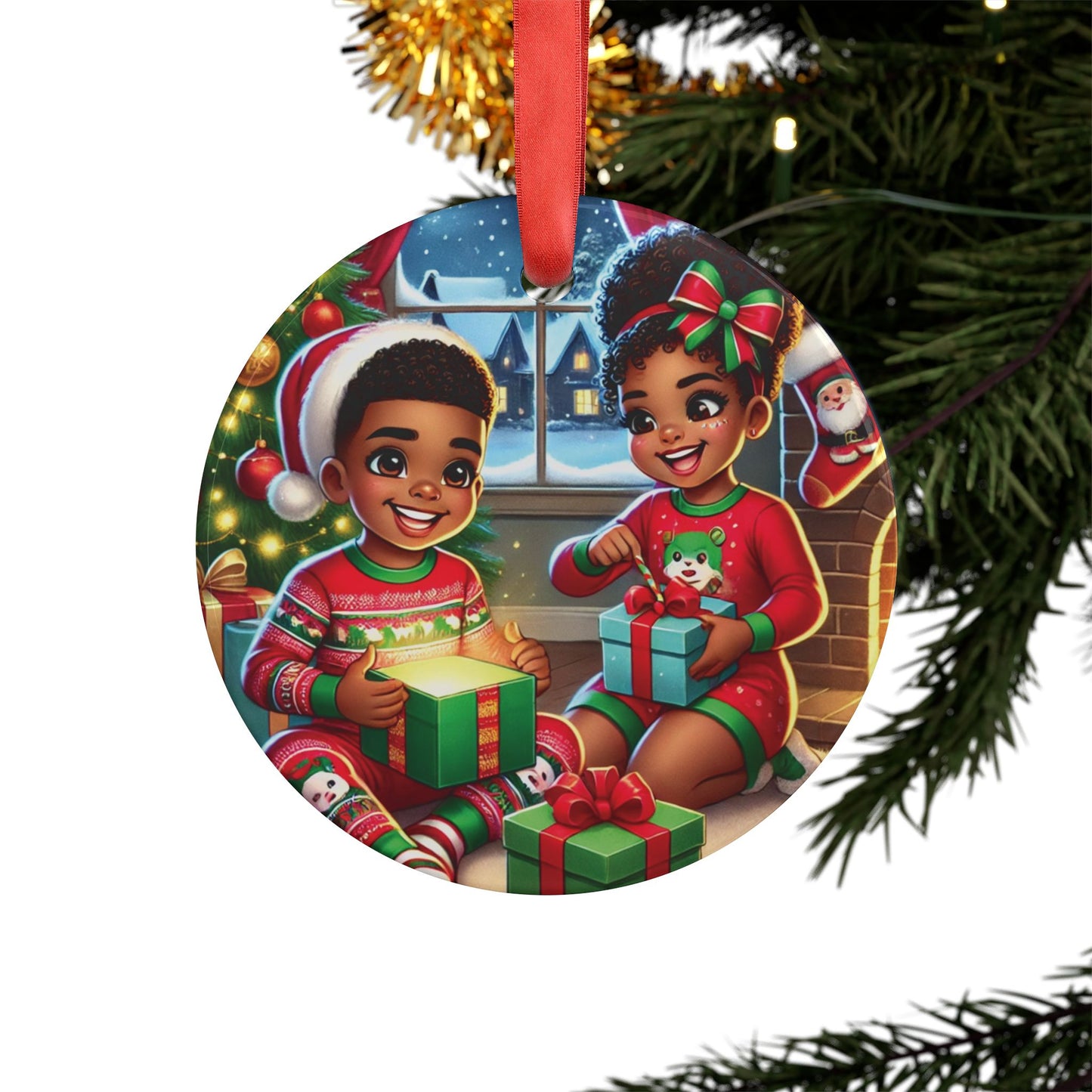 Christmas Joy - Acrylic Ornament with Ribbon - Creatively Designed Shop