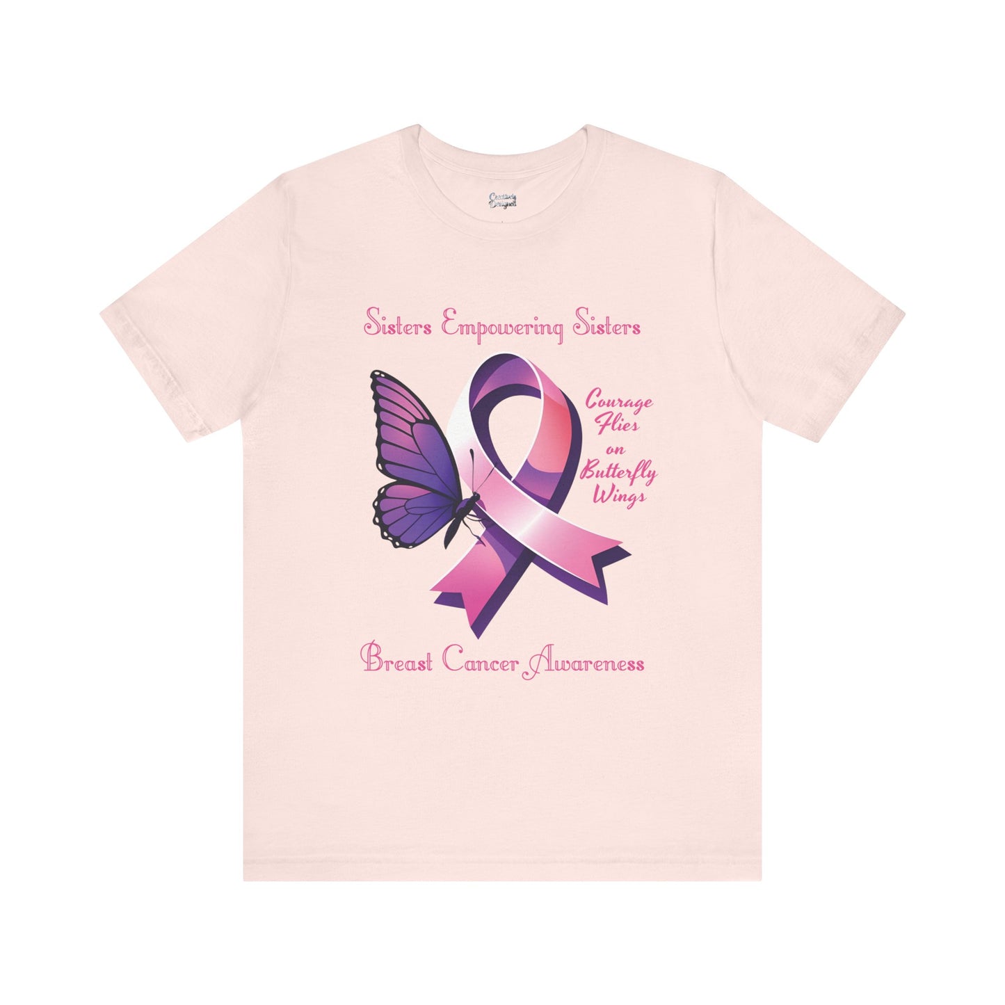 SES Breast Cancer Awareness "Courage Flies on Butterfly Wings" - Unisex Jersey Short Sleeve Tee