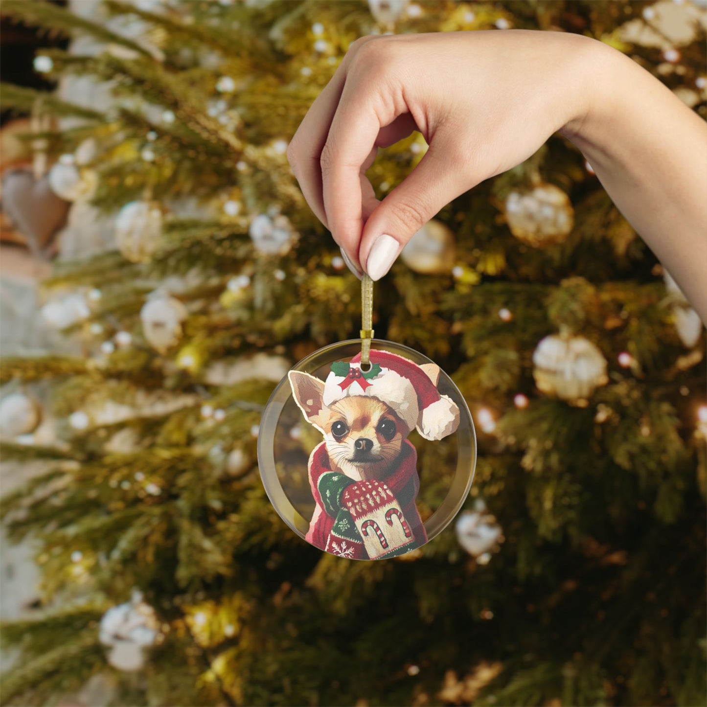 Merry Chihuahua Christmas - Glass Ornaments - Creatively Designed Shop