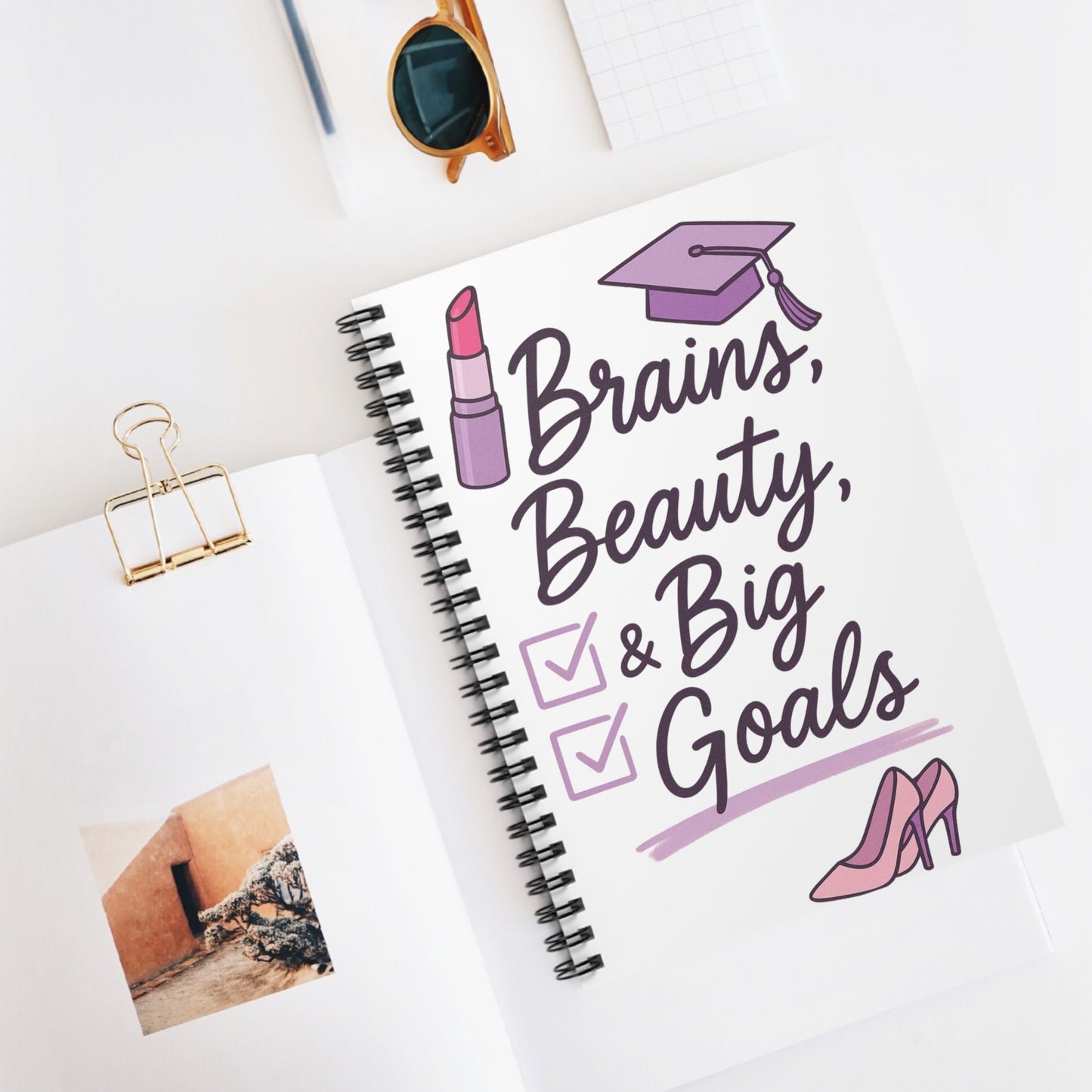 Brains, Beauty & Big Goals - Spiral Notebook