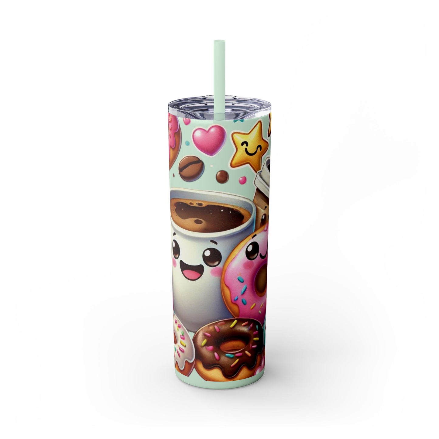 Coffee & Donuts - Skinny Tumbler with Straw, 20oz - Creatively Designed Shop