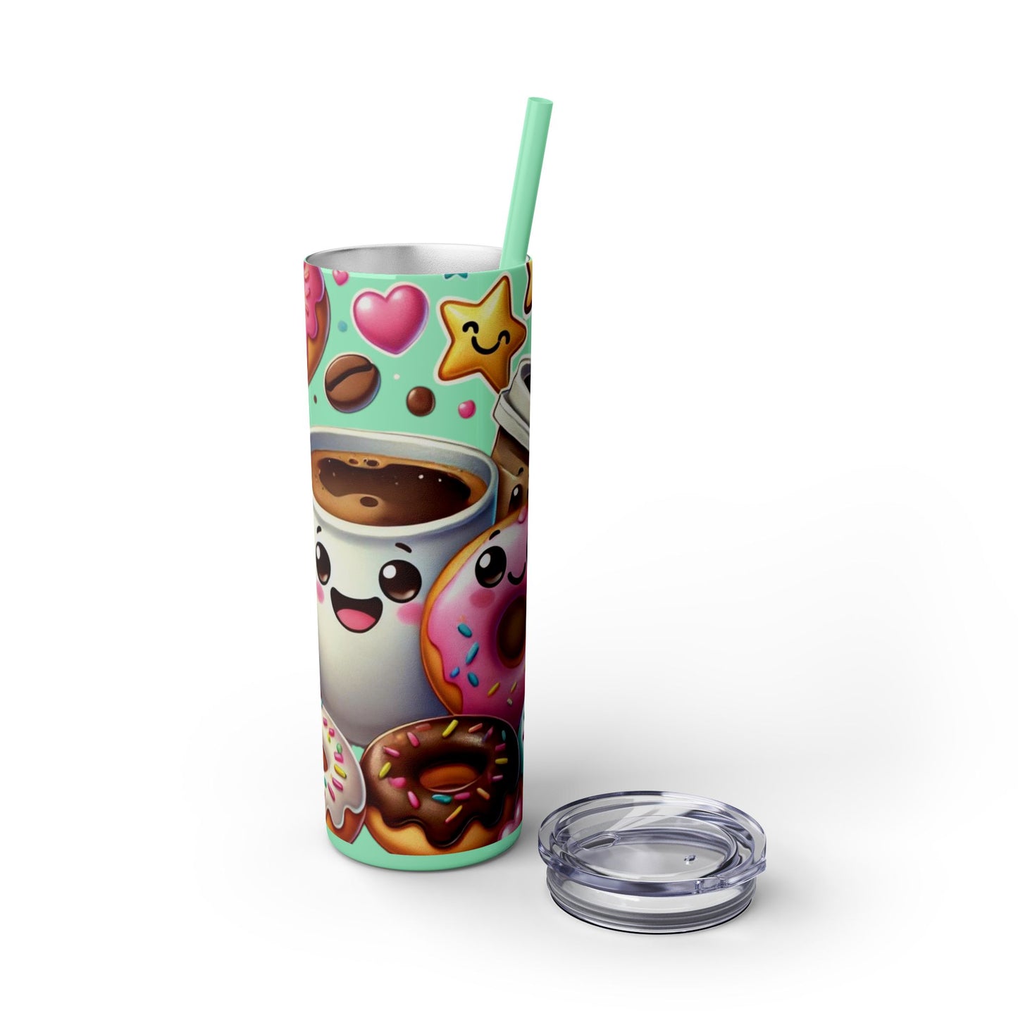 Coffee & Donuts - Skinny Tumbler with Straw, 20oz - Creatively Designed Shop