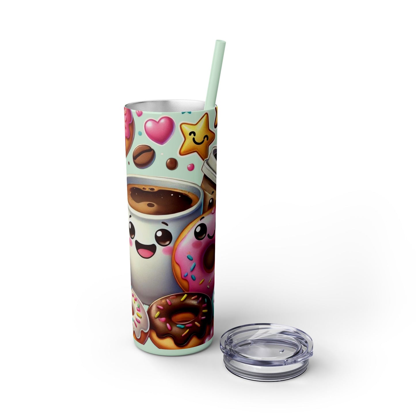 Coffee & Donuts - Skinny Tumbler with Straw, 20oz - Creatively Designed Shop