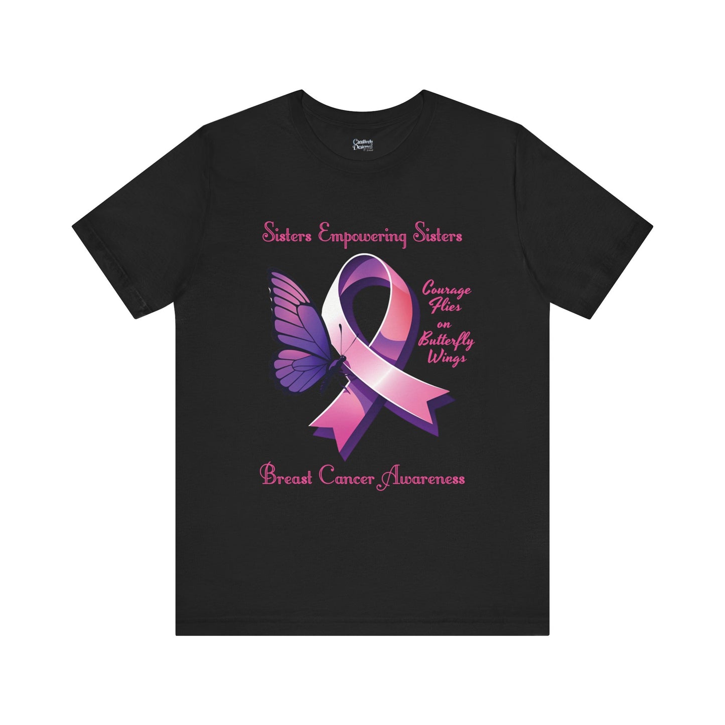 SES Breast Cancer Awareness "Courage Flies on Butterfly Wings" - Unisex Jersey Short Sleeve Tee