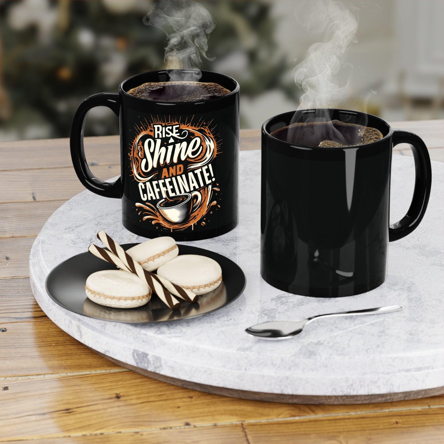 Rise, Shine & Caffeinate - Black Coffee Mug, 11oz - Creatively Designed Shop