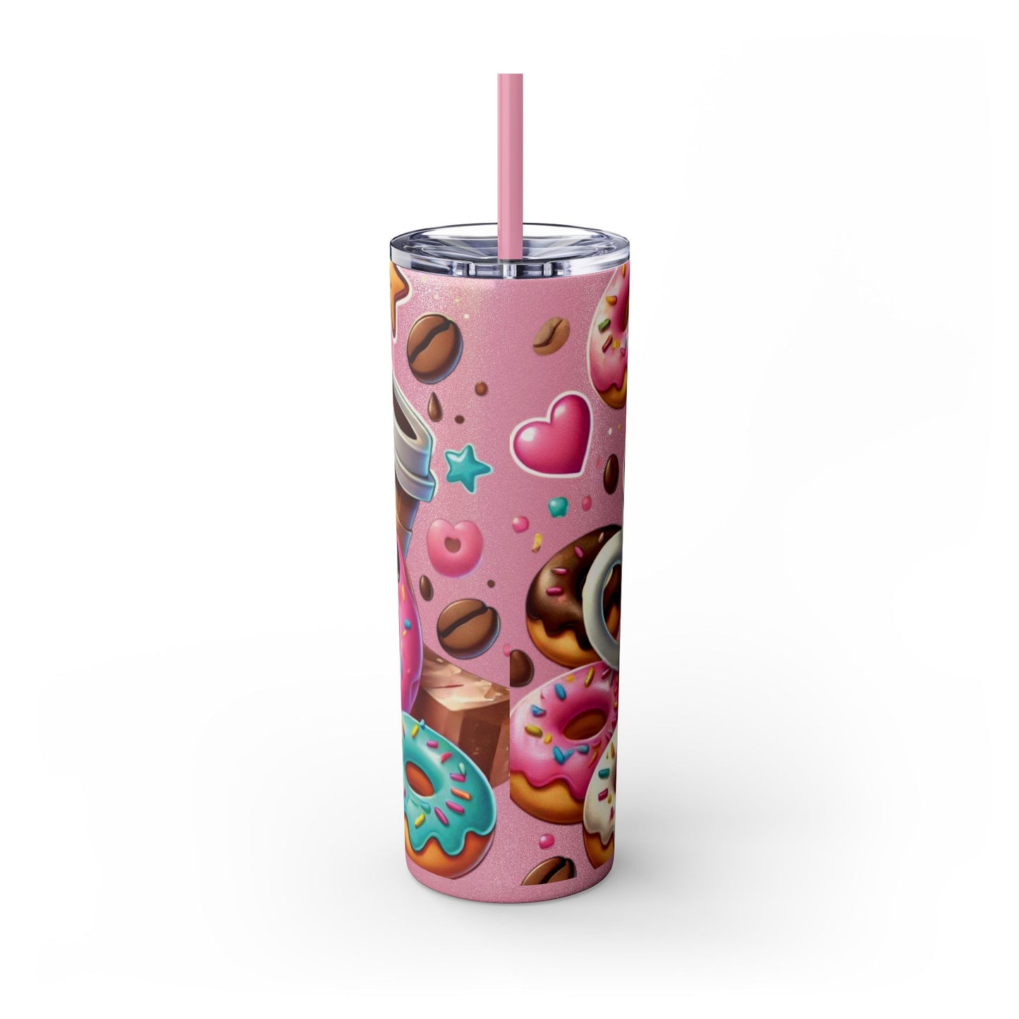 Coffee & Donuts - Skinny Tumbler with Straw, 20oz - Creatively Designed Shop