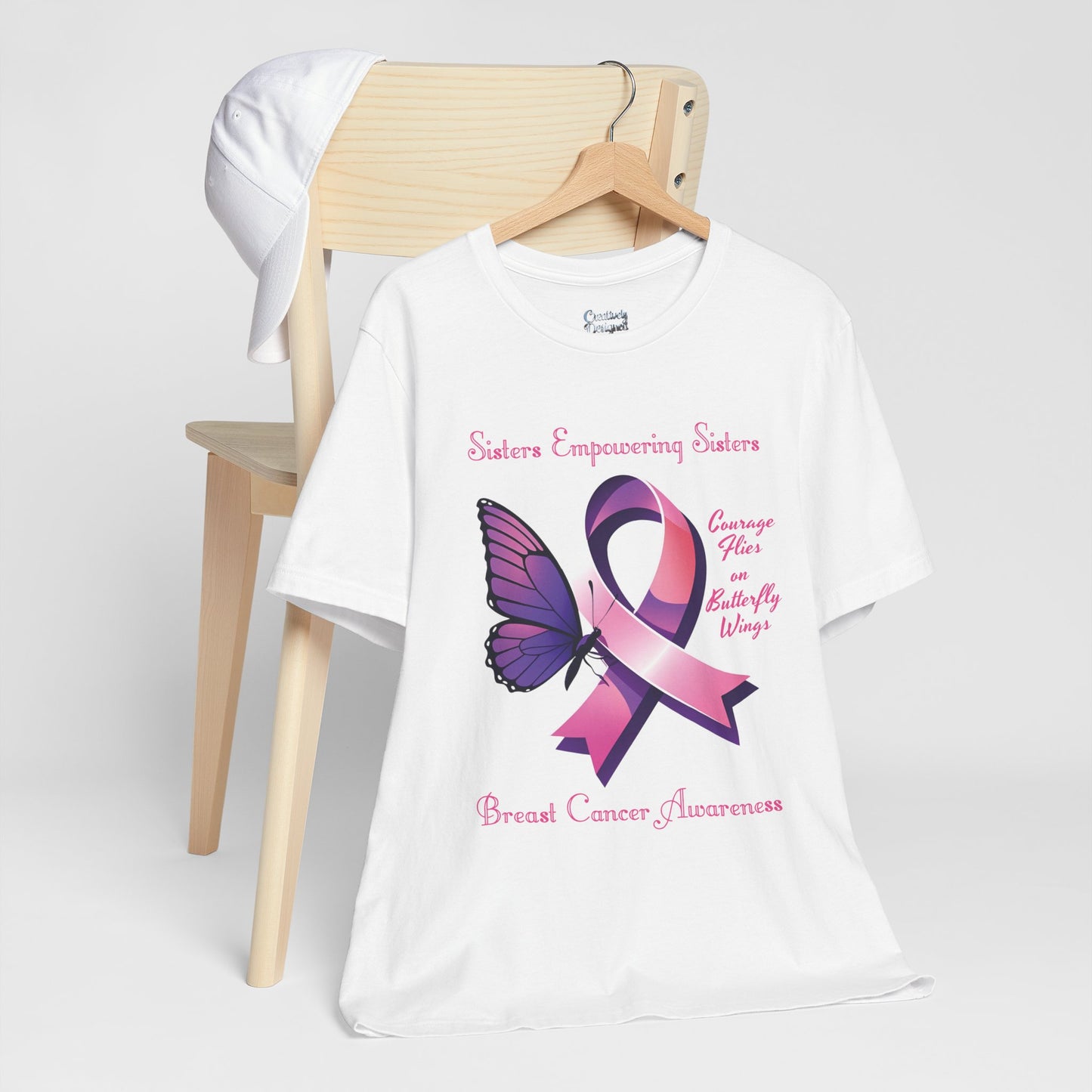 SES Breast Cancer Awareness "Courage Flies on Butterfly Wings" - Unisex Jersey Short Sleeve Tee