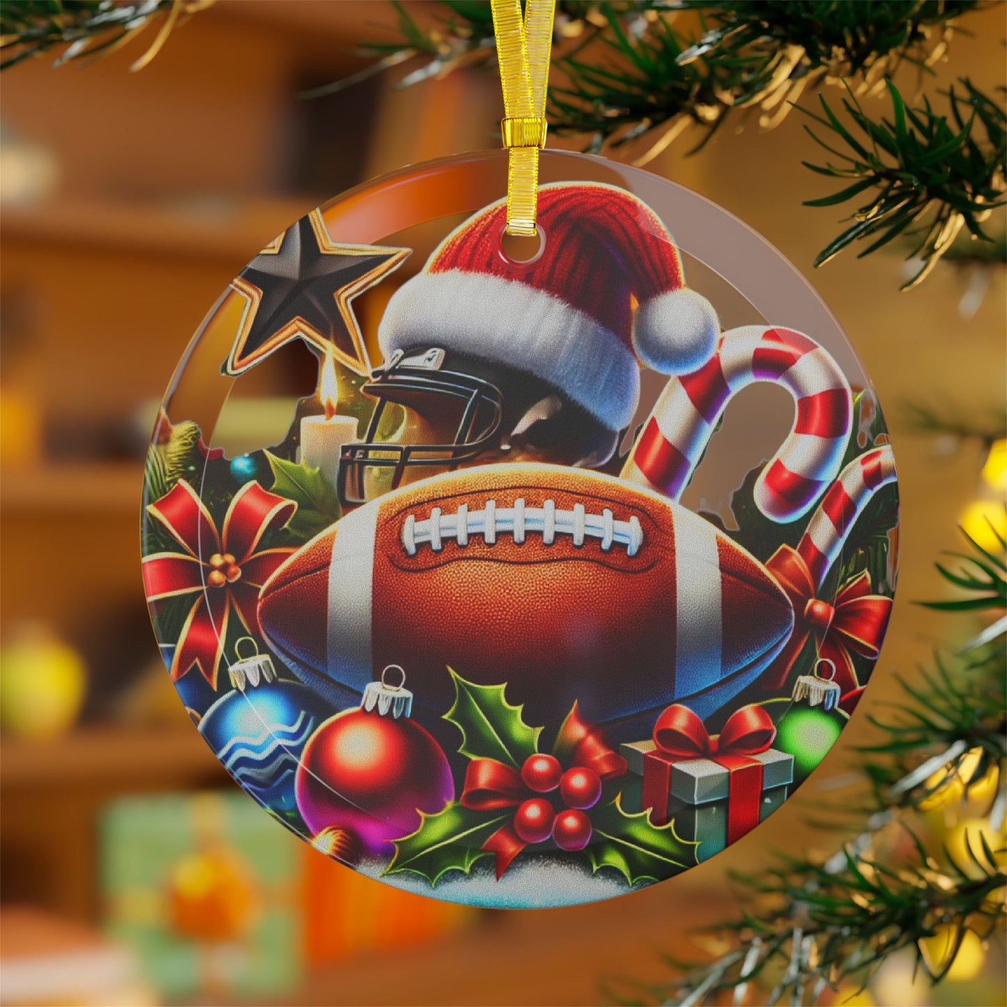 Football Christmas - Glass Ornaments - Creatively Designed Shop