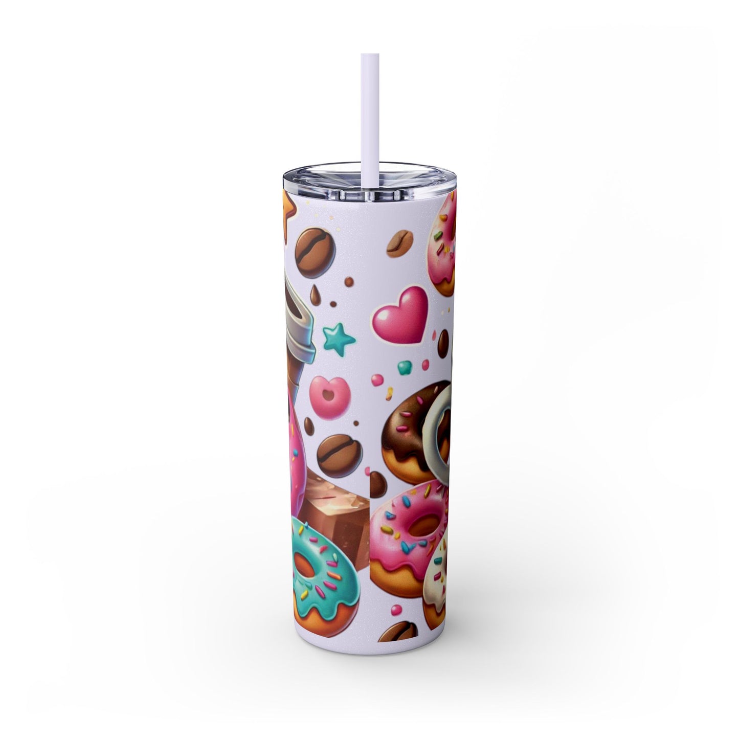 Coffee & Donuts - Skinny Tumbler with Straw, 20oz - Creatively Designed Shop