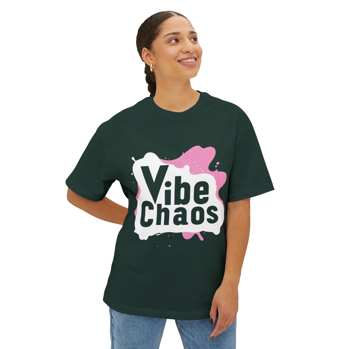 Vibe Chaos (Pink) - Unisex Oversized Boxy Tee