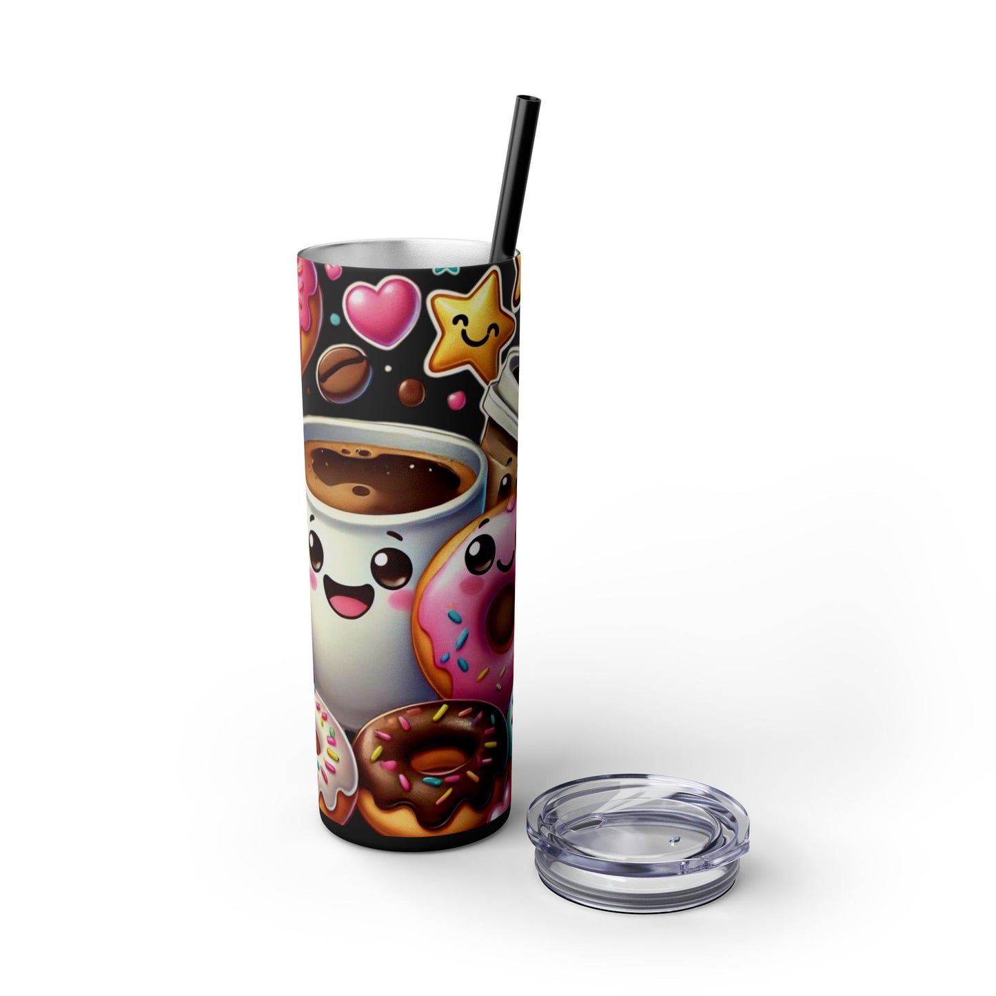 Coffee & Donuts - Skinny Tumbler with Straw, 20oz - Creatively Designed Shop