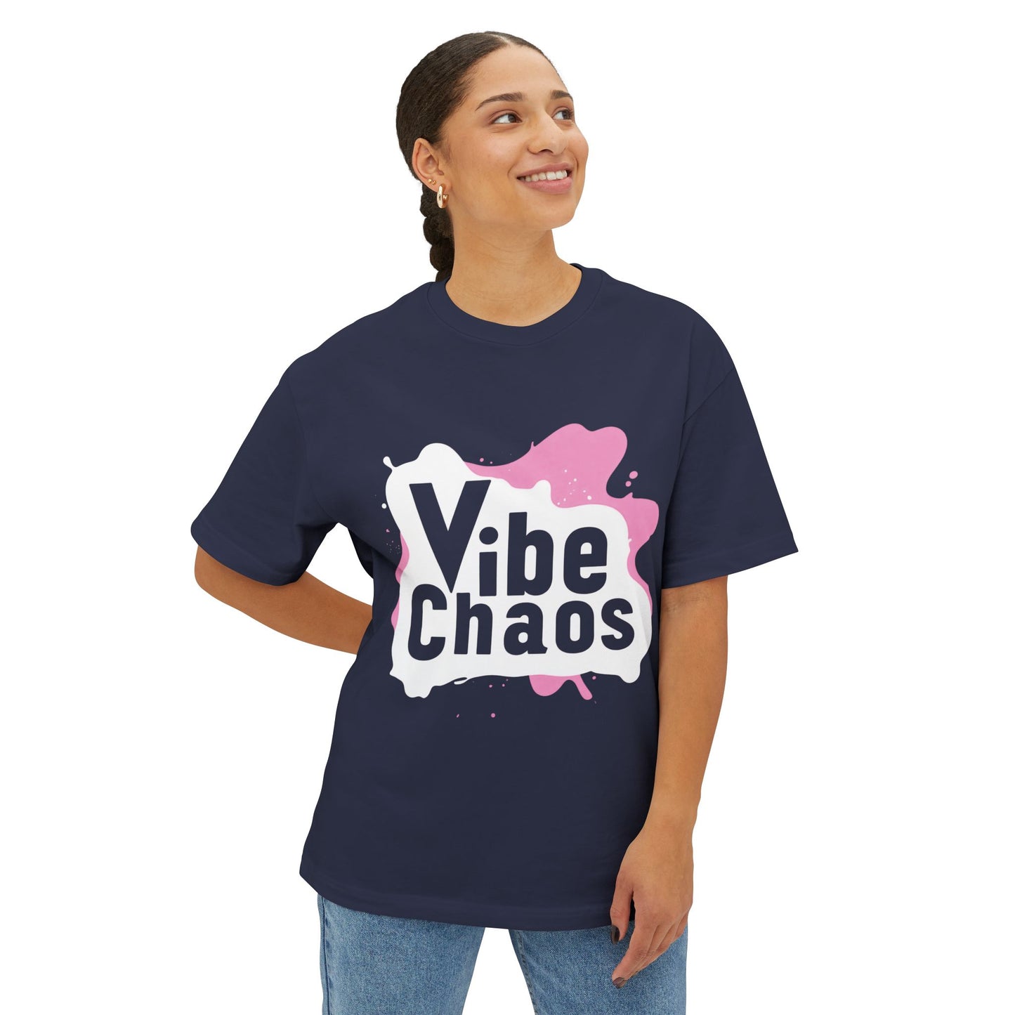 Vibe Chaos (Pink) - Unisex Oversized Boxy Tee