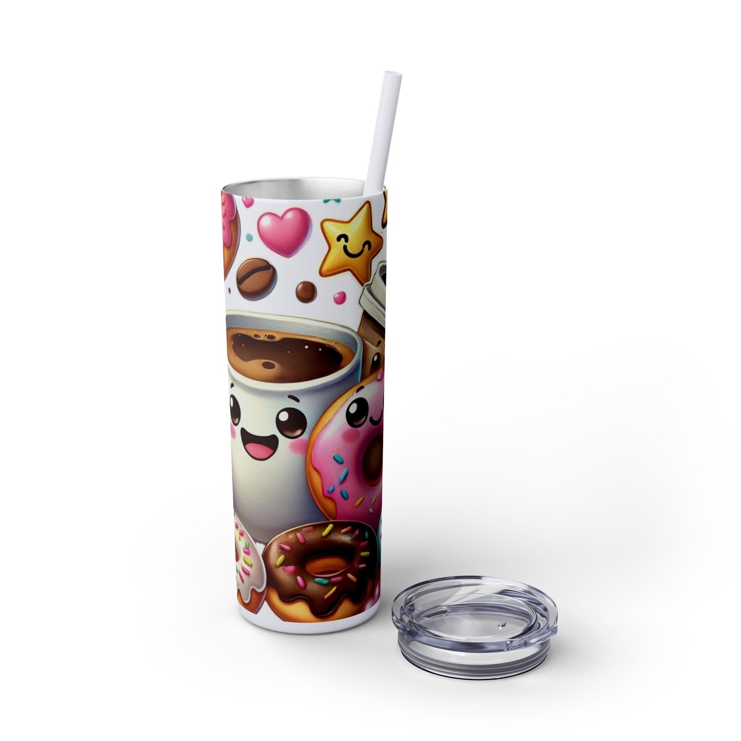 Coffee & Donuts - Skinny Tumbler with Straw, 20oz - Creatively Designed Shop