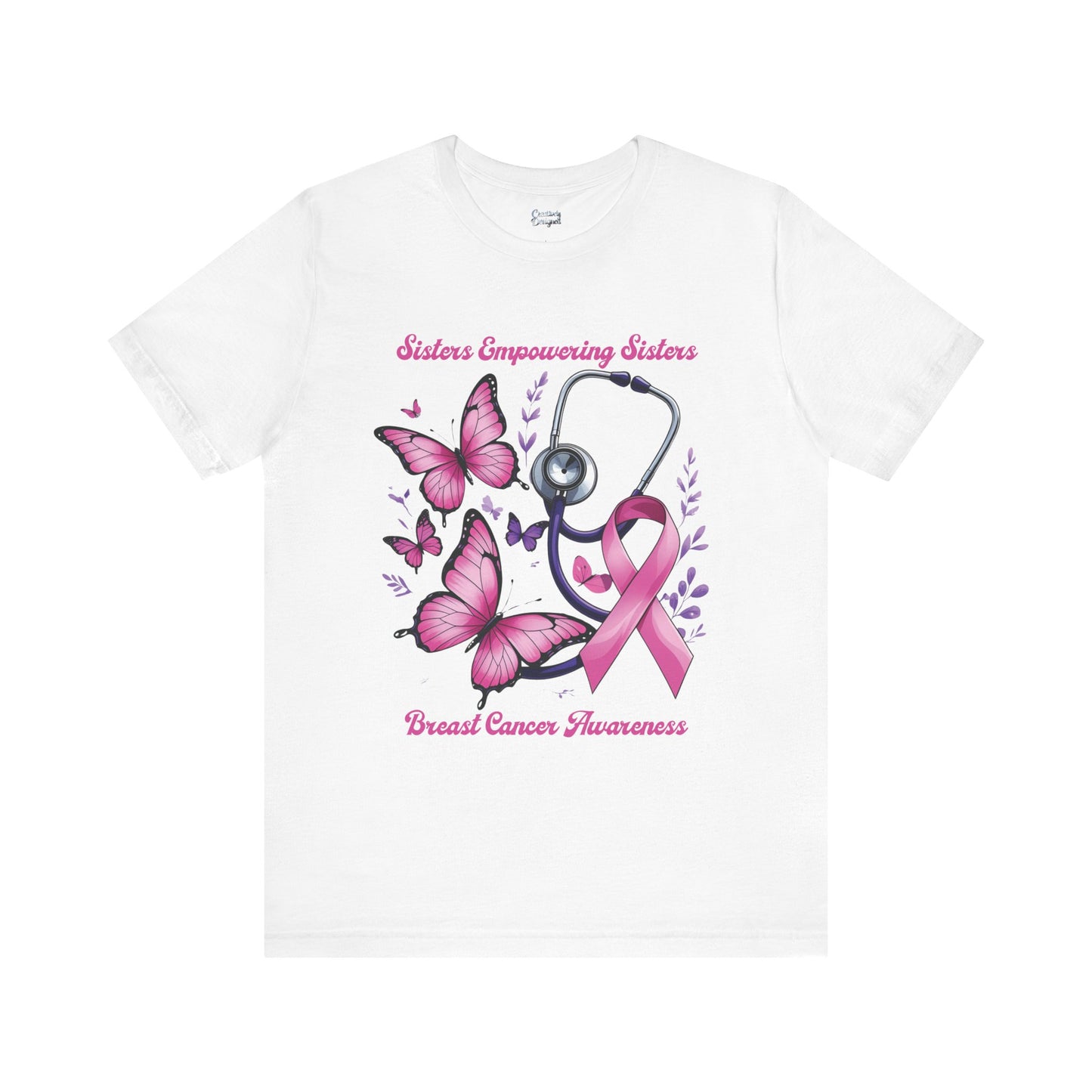 SES Breast Cancer Awareness "Butterflies, Ribbon & Stethoscope" - Unisex Jersey Short Sleeve Tee