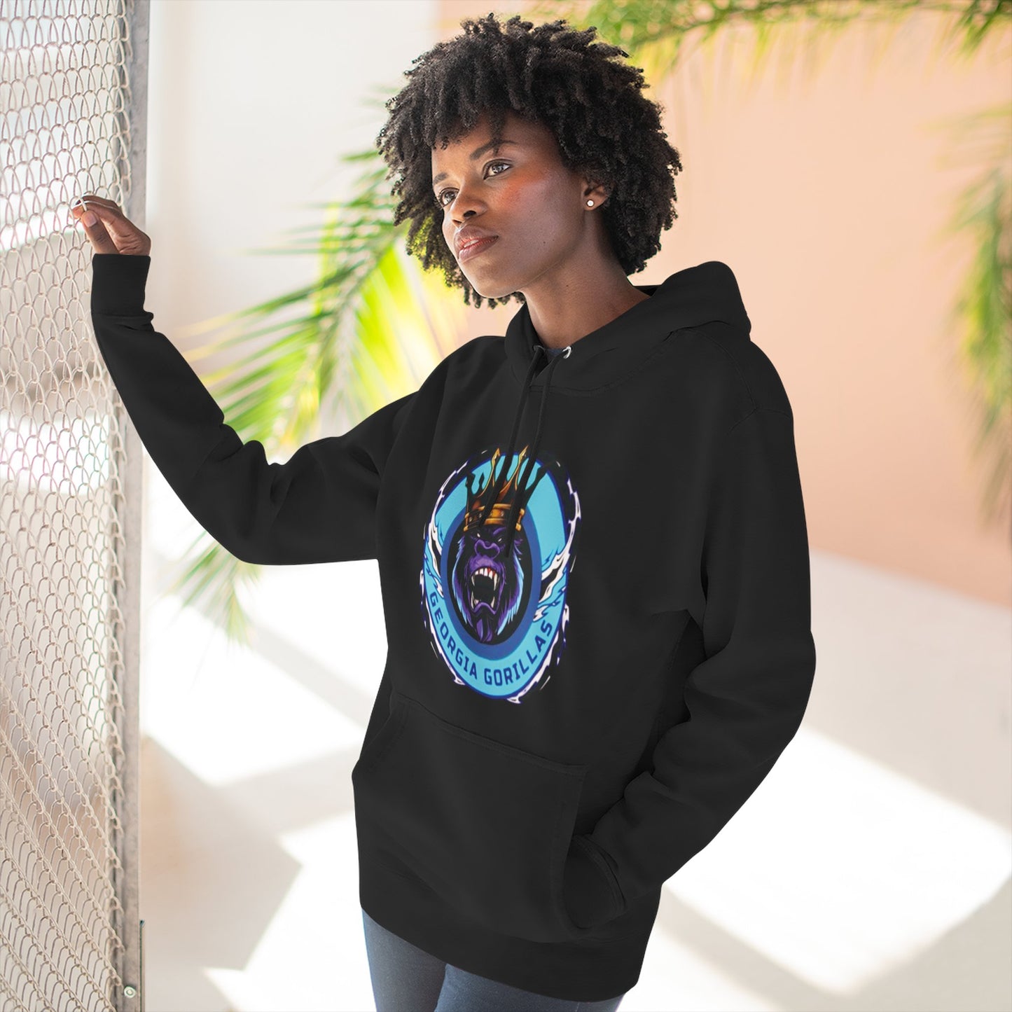 Georgia Gorillas (Blue) - Three-Panel Fleece Hoodie - Creatively Designed Shop