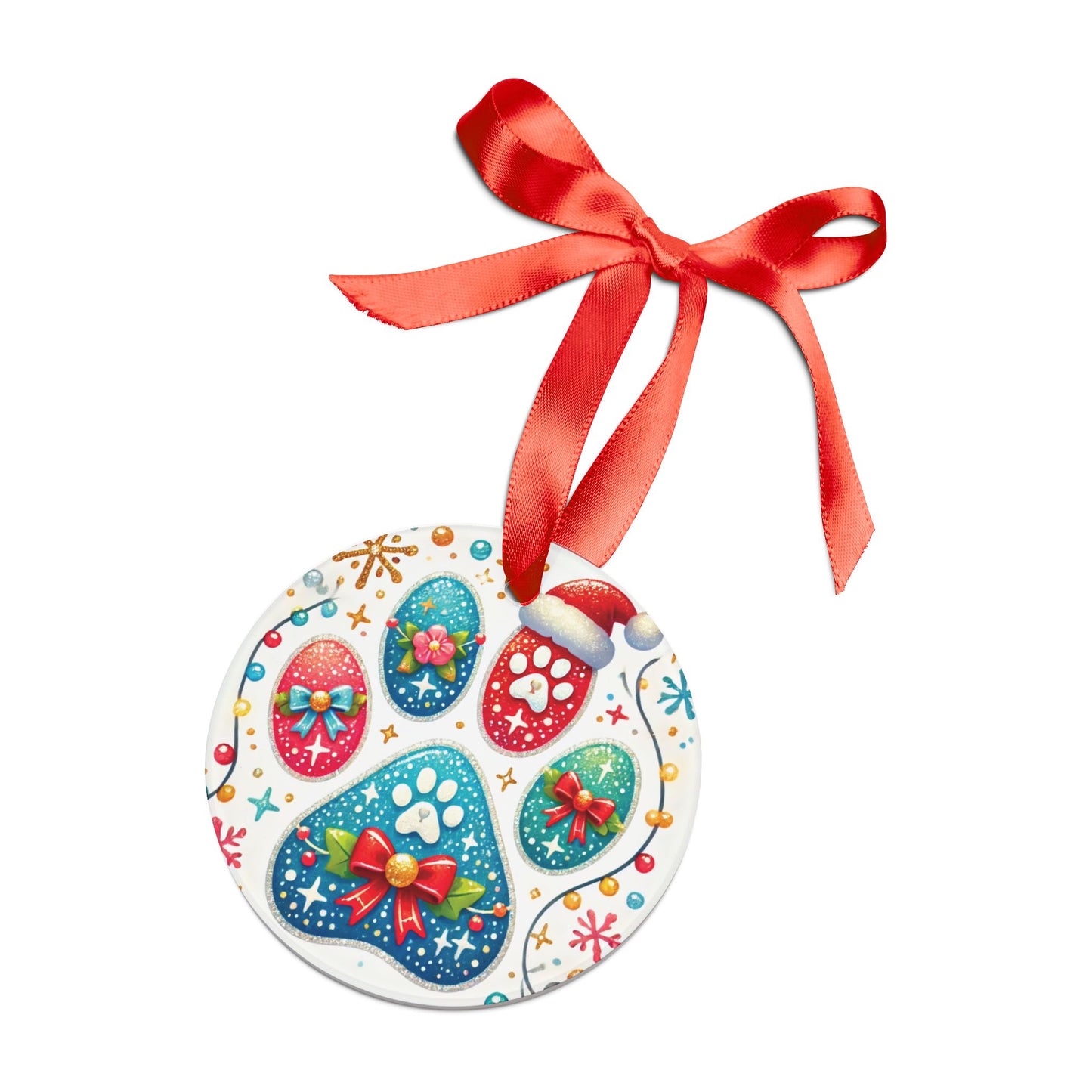 Festive Paw Print - Acrylic Ornament with Ribbon - Creatively Designed Shop