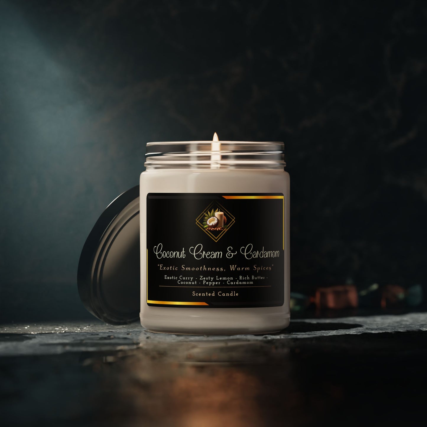 Coconut Cream & Cardamom - Scented Soy Candle, 9oz - Creatively Designed Shop