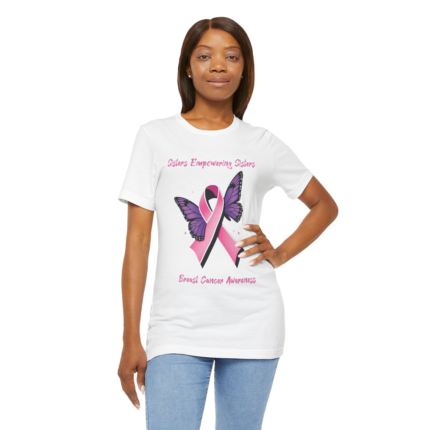 SES Breast Cancer Awareness "Butterfly & Ribbon" - Unisex Jersey Short Sleeve Tee