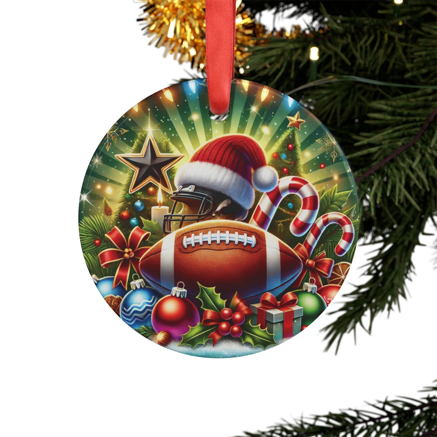 Football Christmas - Acrylic Ornament with Ribbon - Creatively Designed Shop