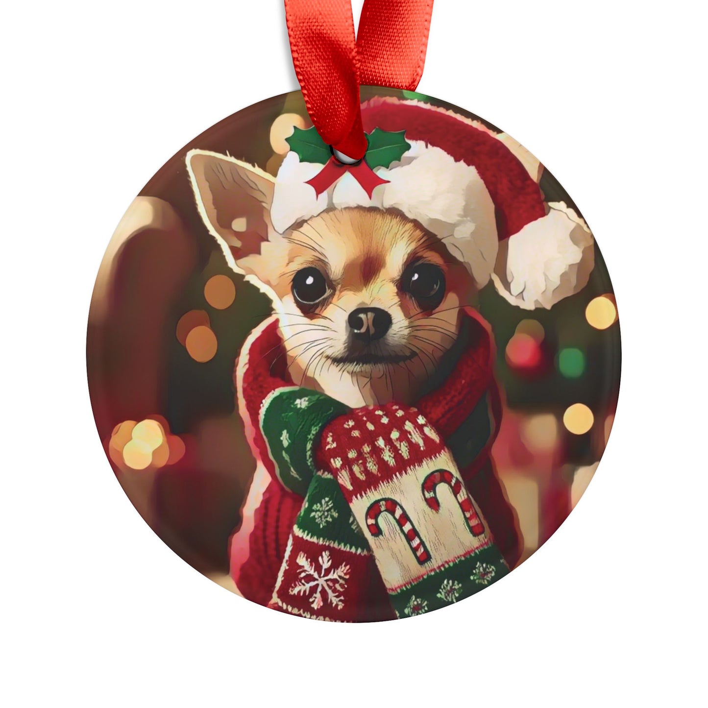 Merry Chihuahua Christmas - Acrylic Ornament with Ribbon - Creatively Designed Shop