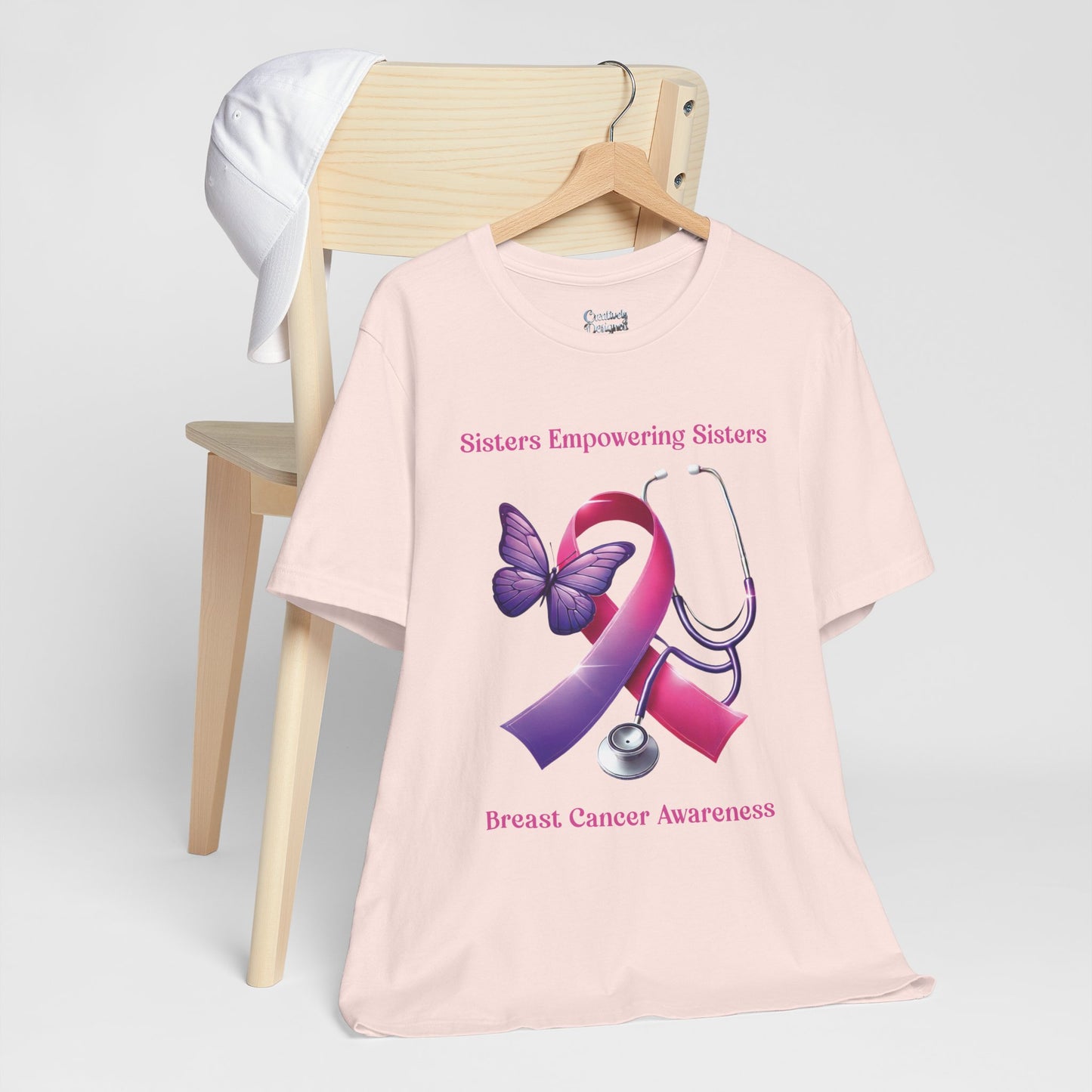 SES Breast Cancer Awareness - Butterfly, Ribbon, Stethoscope - Unisex Jersey Short Sleeve Tee