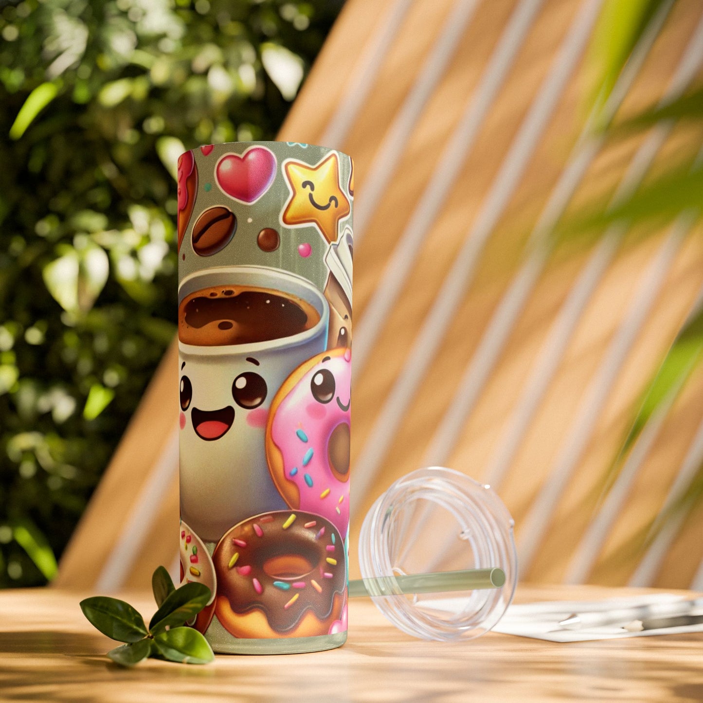 Coffee & Donuts - Skinny Tumbler with Straw, 20oz - Creatively Designed Shop