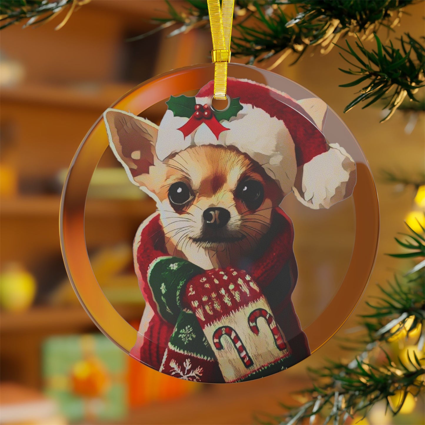 Merry Chihuahua Christmas - Glass Ornaments - Creatively Designed Shop