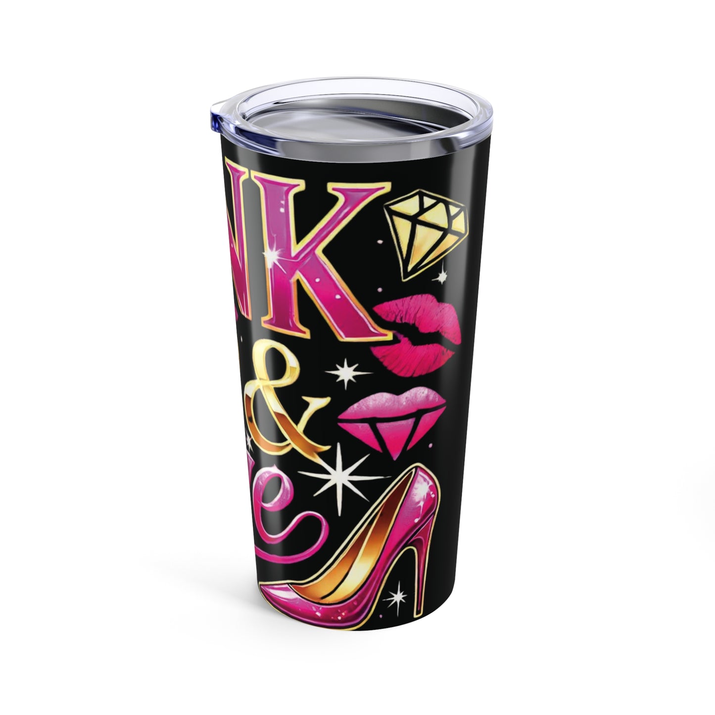 Pink, Sip & Love - Black Tumbler 20oz - Creatively Designed Shop