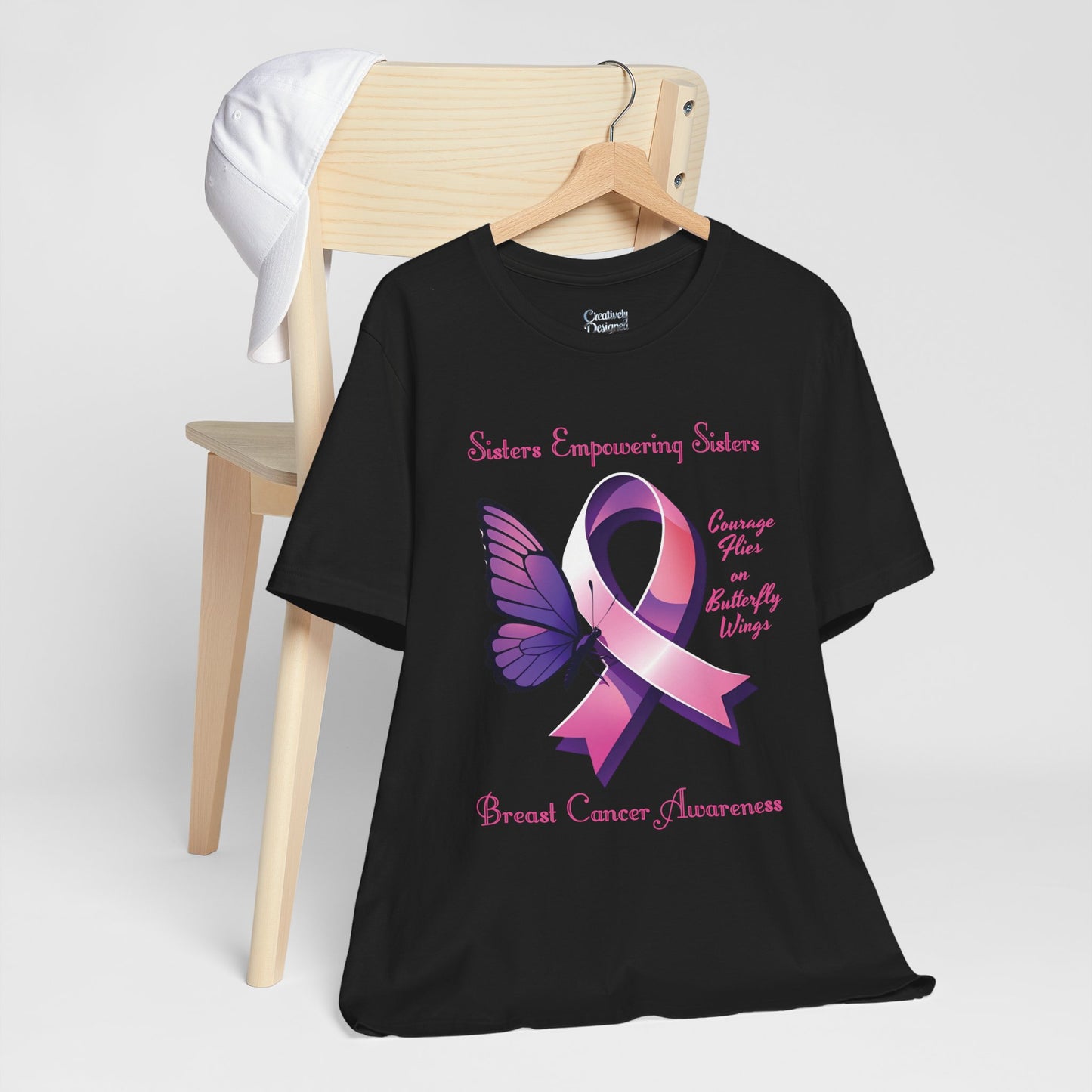 SES Breast Cancer Awareness "Courage Flies on Butterfly Wings" - Unisex Jersey Short Sleeve Tee