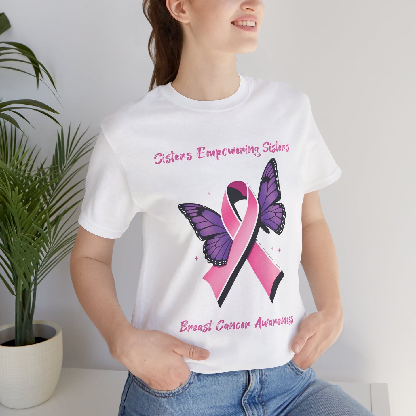 SES Breast Cancer Awareness "Butterfly & Ribbon" - Unisex Jersey Short Sleeve Tee
