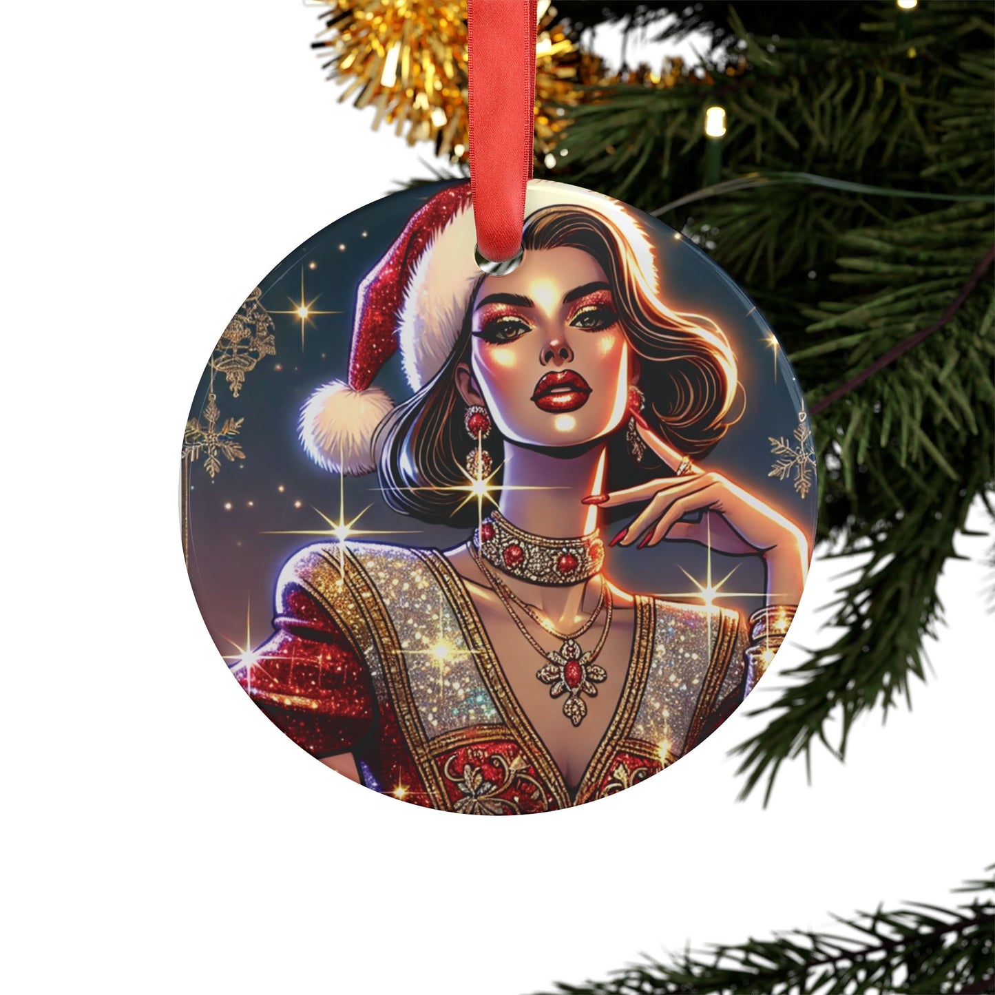 Christmas Beauty - Acrylic Ornament with Ribbon