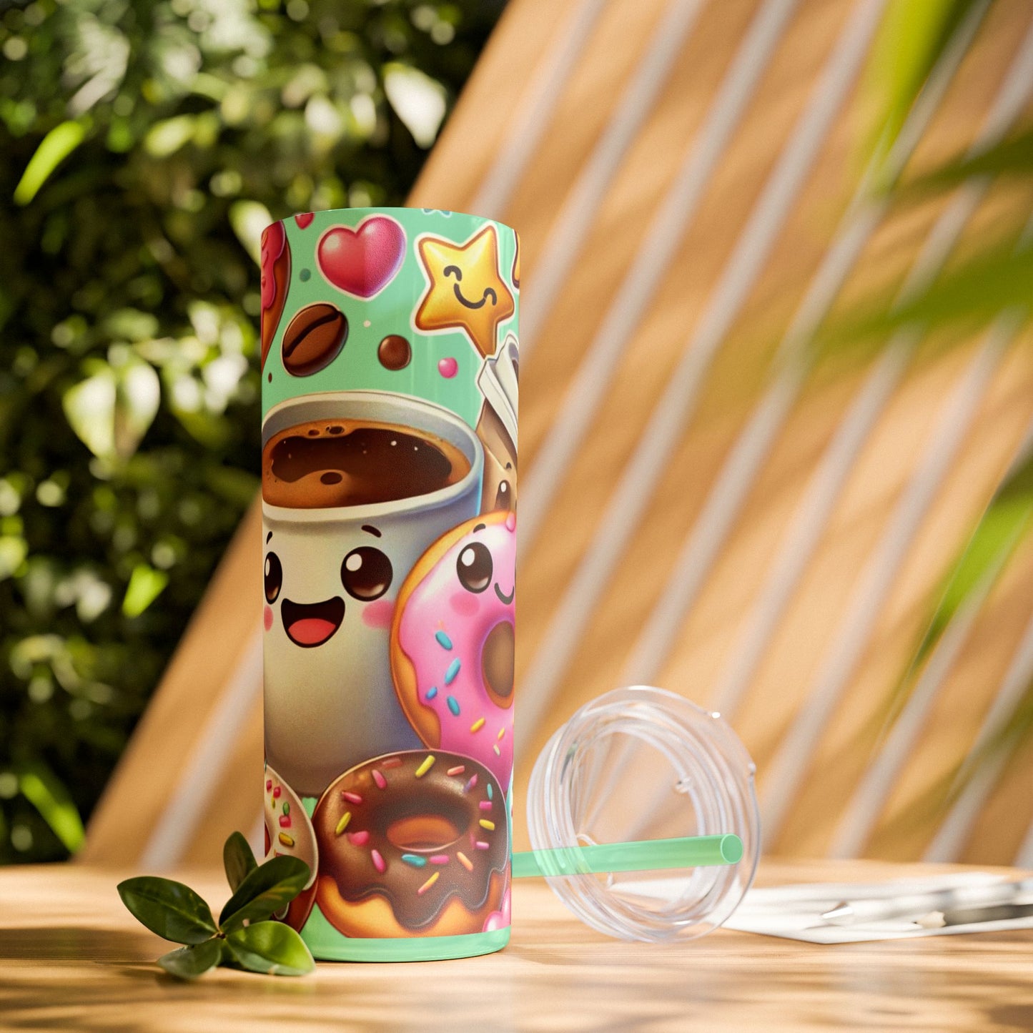 Coffee & Donuts - Skinny Tumbler with Straw, 20oz - Creatively Designed Shop