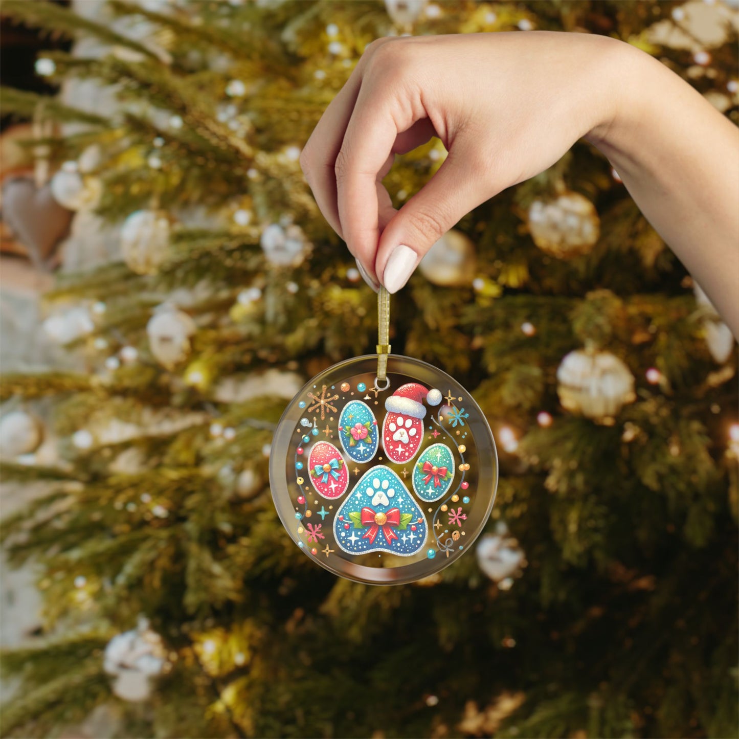 Festive Paw Print - Glass Ornaments - Creatively Designed Shop