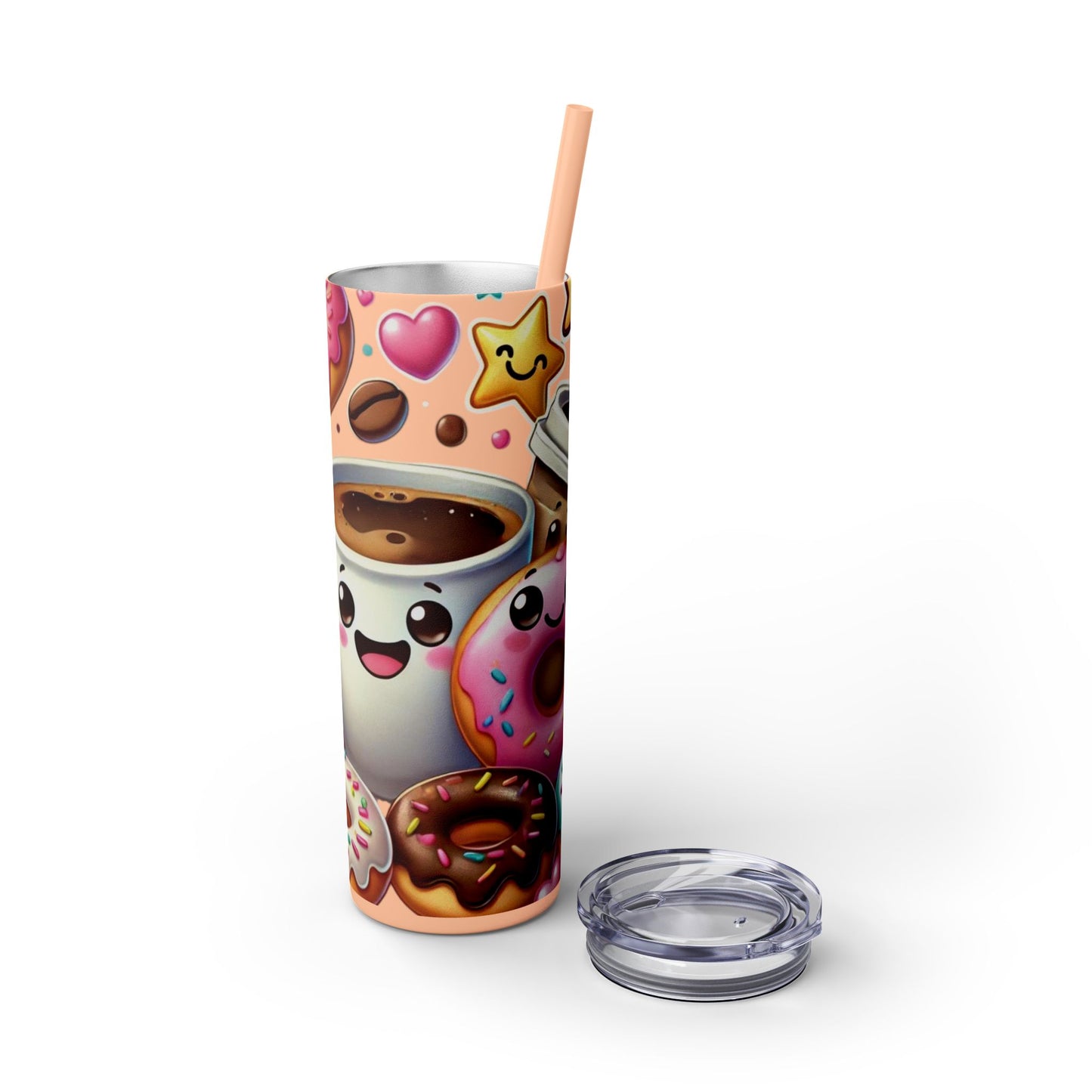 Coffee & Donuts - Skinny Tumbler with Straw, 20oz - Creatively Designed Shop