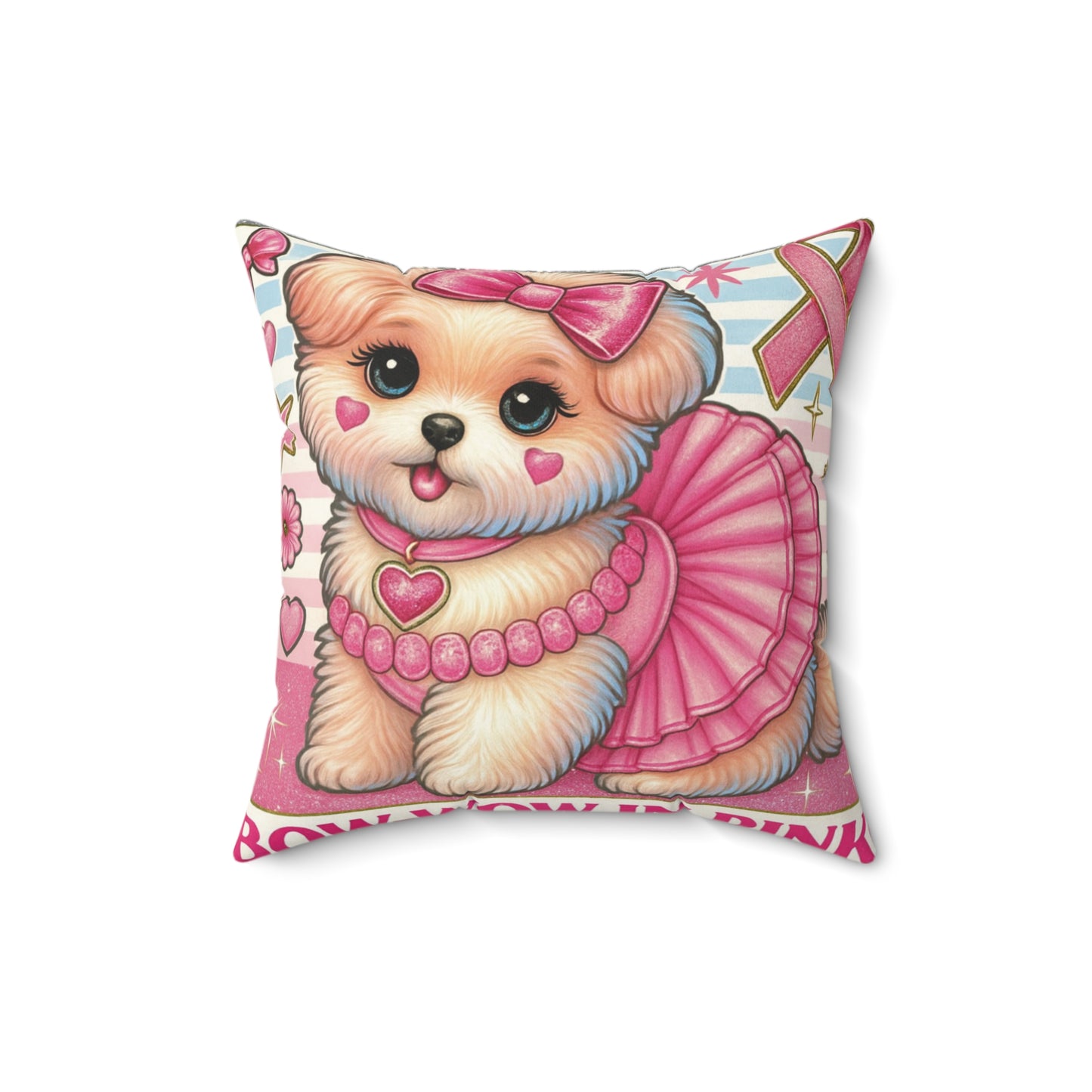 Bow Wow in Pink - Spun Polyester Square Pillow