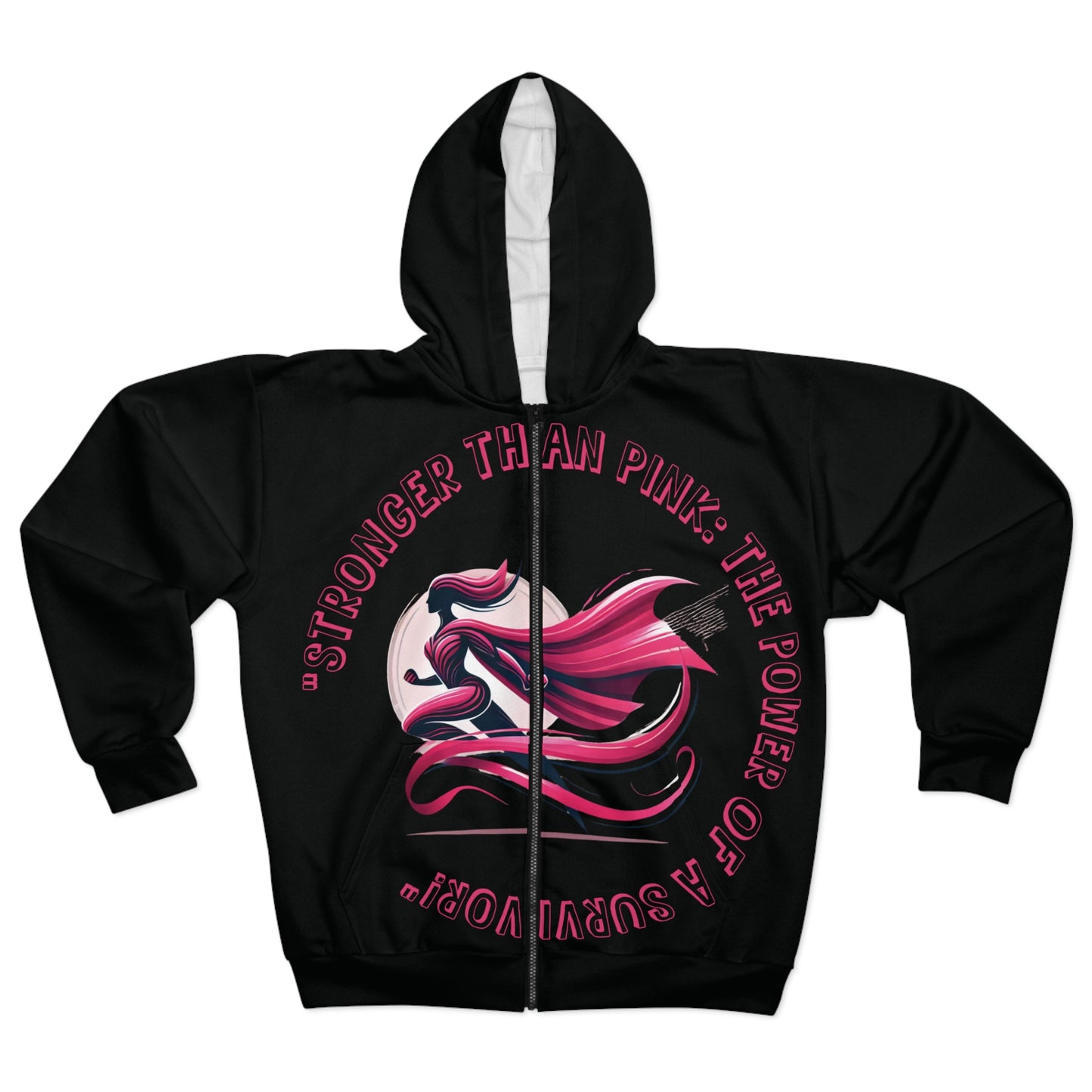 Carroll's Edition (Black) "Stronger Than Pink" - Unisex Zip Hoodie (AOP) - Creatively Designed Shop