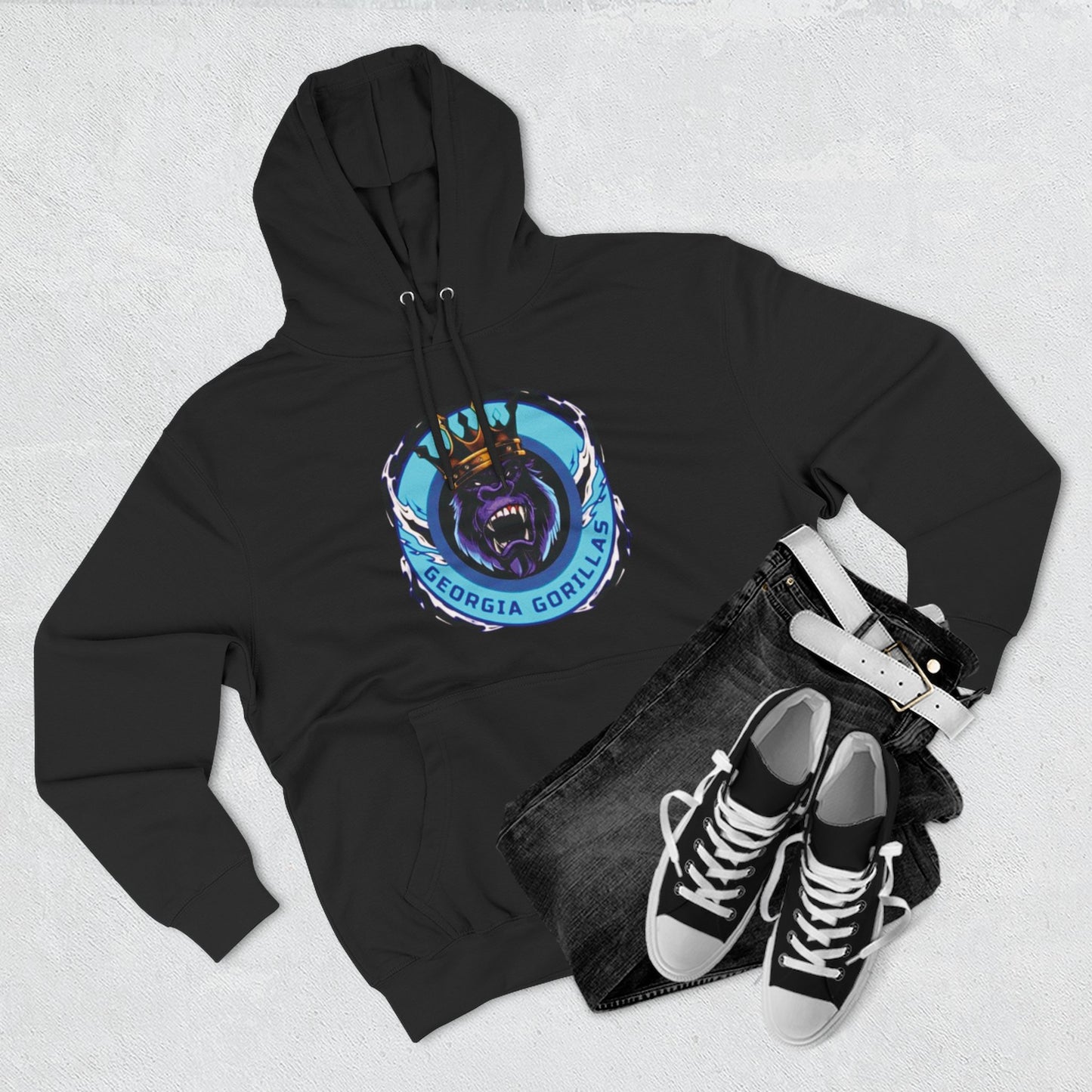 Georgia Gorillas (Blue) - Three-Panel Fleece Hoodie - Creatively Designed Shop