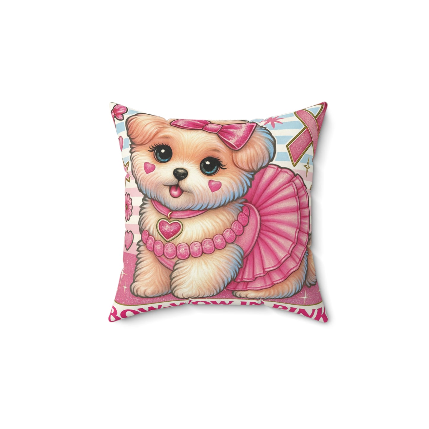 Bow Wow in Pink - Spun Polyester Square Pillow