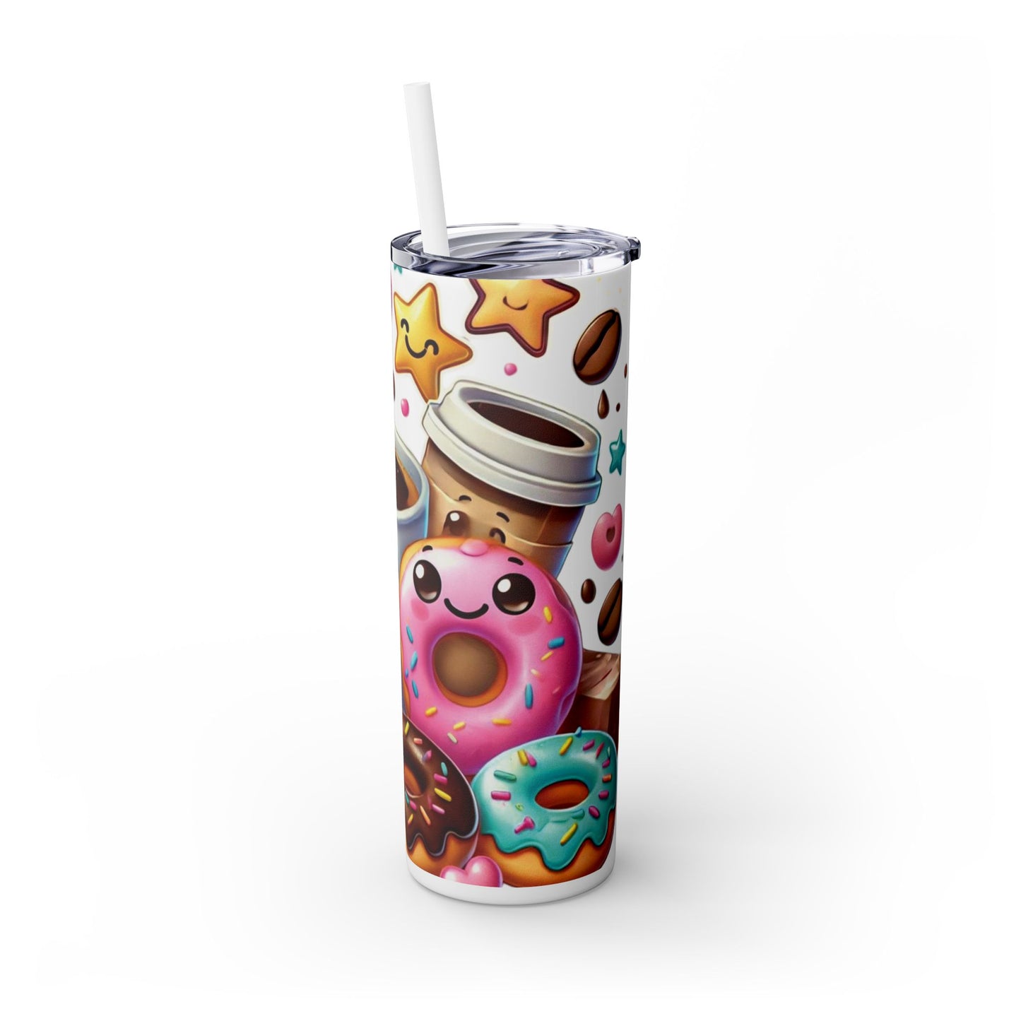 Coffee & Donuts - Skinny Tumbler with Straw, 20oz - Creatively Designed Shop