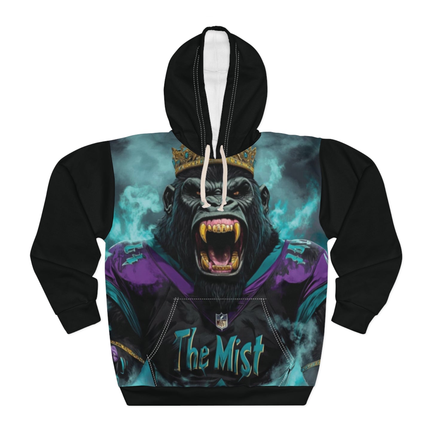 Gorilla in the Mist - Black Sleeves - Unisex Pullover Hoodie (AOP) - Creatively Designed Shop