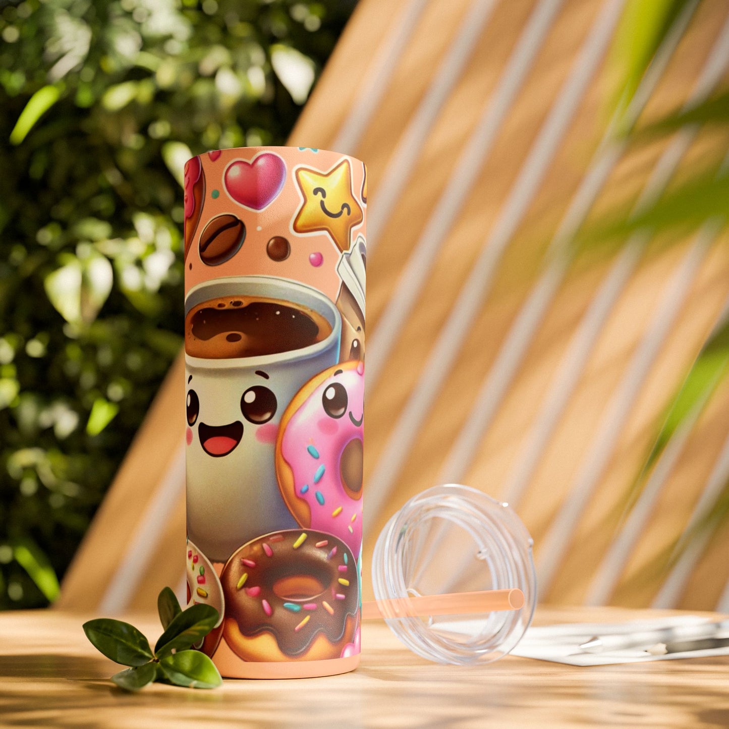 Coffee & Donuts - Skinny Tumbler with Straw, 20oz - Creatively Designed Shop