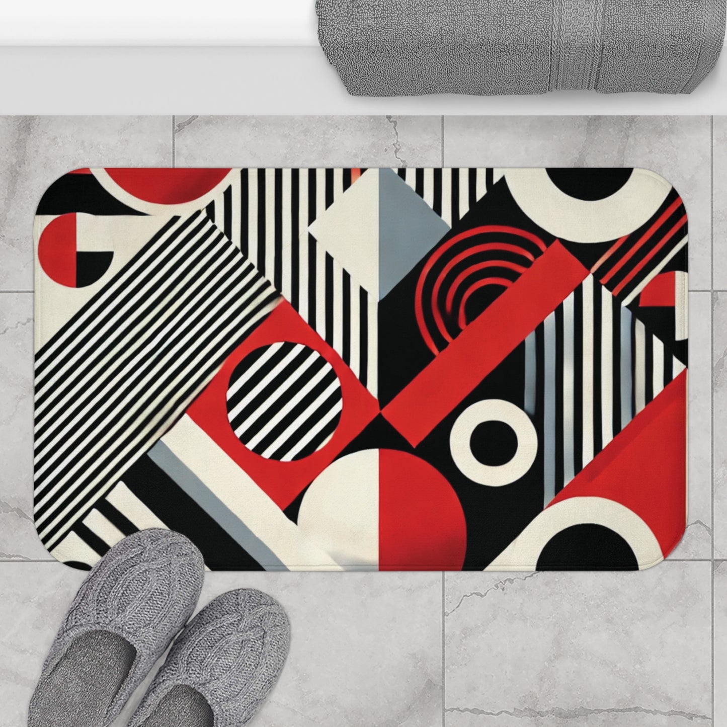 Red, Black & White Abstract - Bath Mat