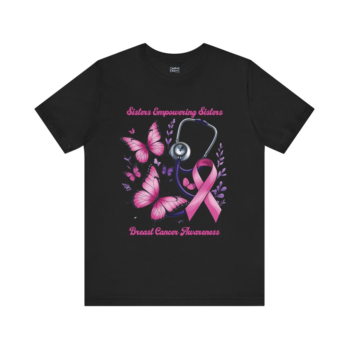 SES Breast Cancer Awareness "Butterflies, Ribbon & Stethoscope" - Unisex Jersey Short Sleeve Tee