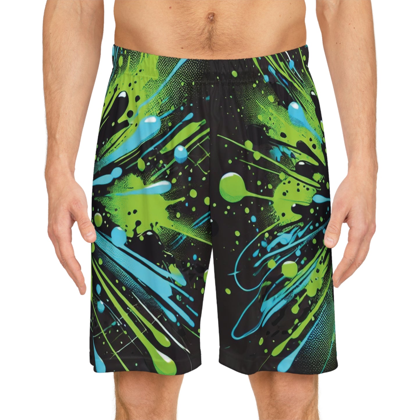 Green & Blue Paint Splatter - Basketball Shorts (AOP) - Creatively Designed Shop