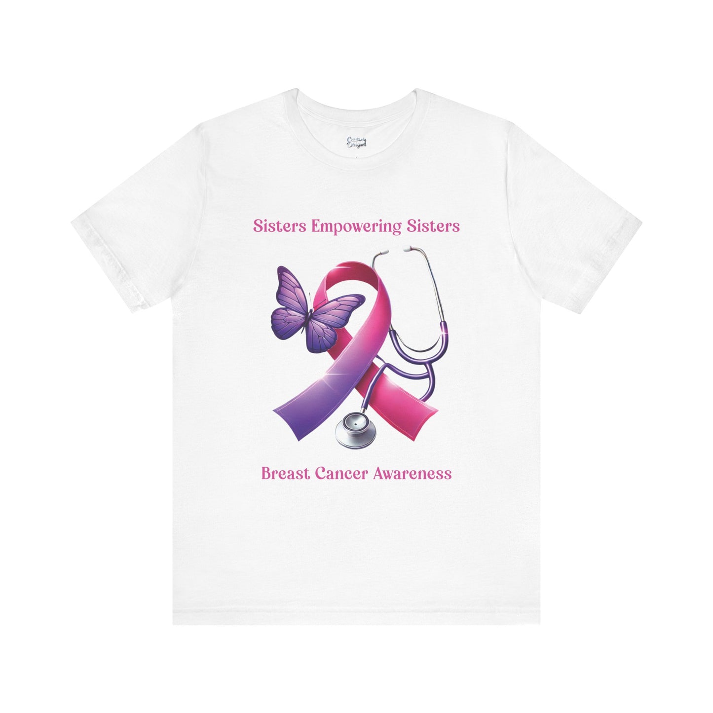 SES Breast Cancer Awareness - Butterfly, Ribbon, Stethoscope - Unisex Jersey Short Sleeve Tee