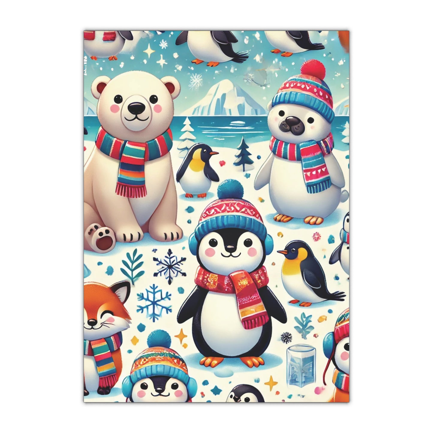 Penguins & Polar Bears - Gift Wrapping Paper Sheets, 1pc - Creatively Designed Shop