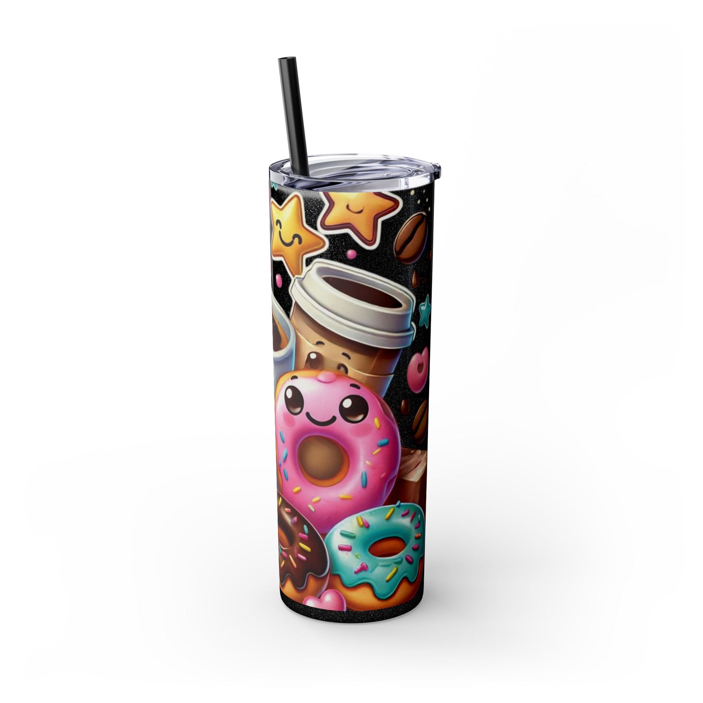 Coffee & Donuts - Skinny Tumbler with Straw, 20oz - Creatively Designed Shop