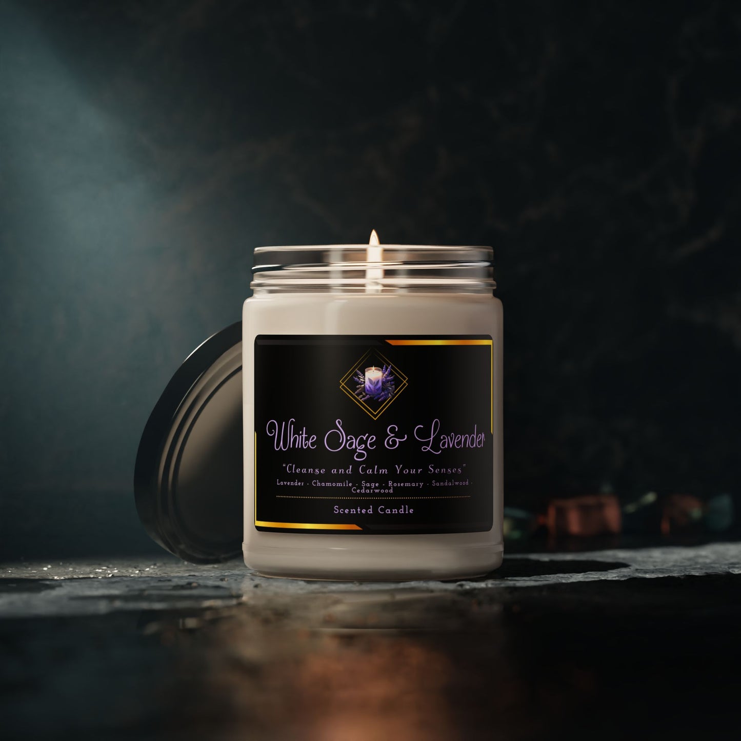White Sage & Lavender - Scented Soy Candle, 9oz - Creatively Designed Shop